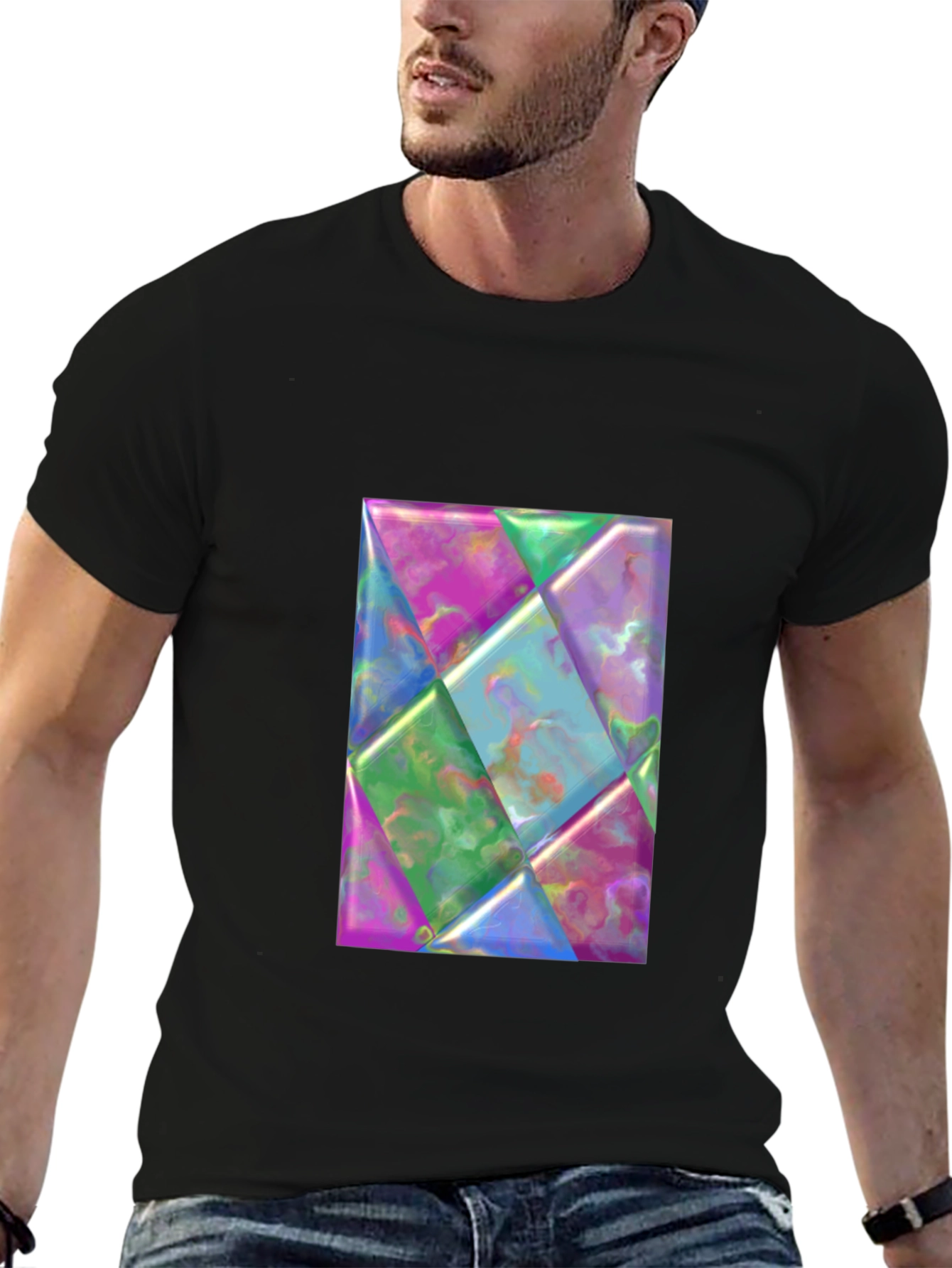 Geometric Prism Design Black T-Shirt