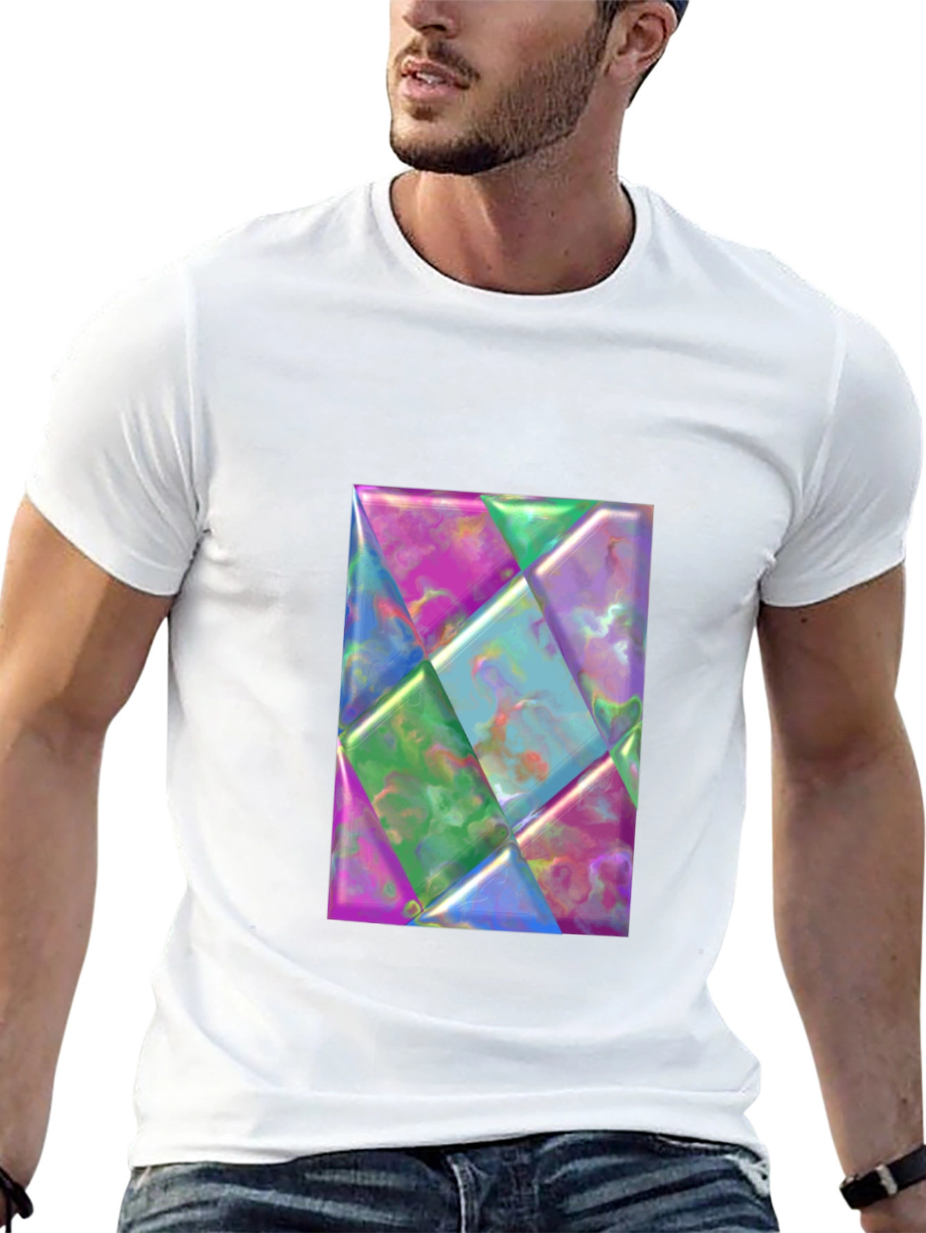 Geometric Prism Design Black T-Shirt