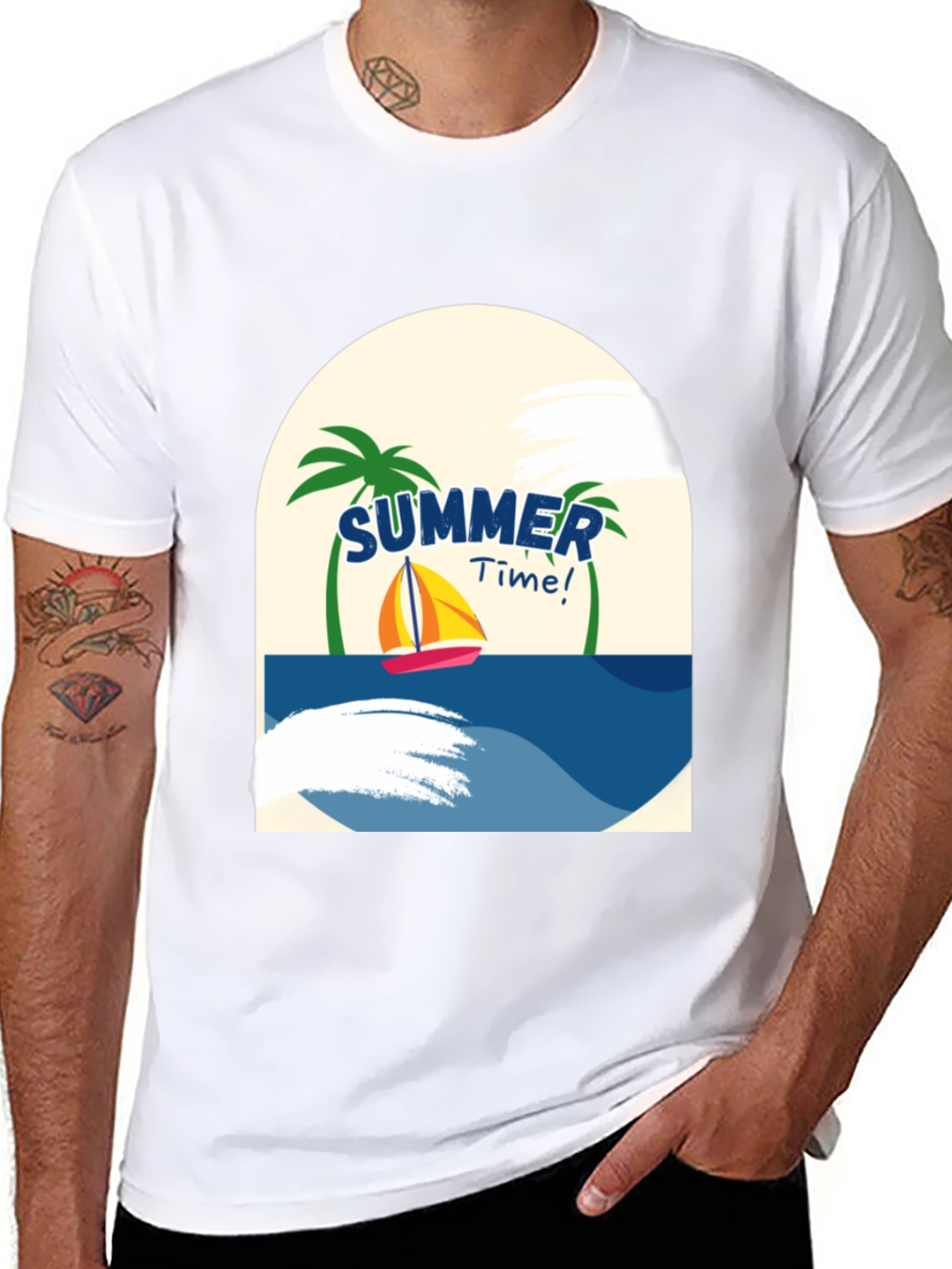 Summer Time Graphic T-Shirt - Tropical Sailboat Design