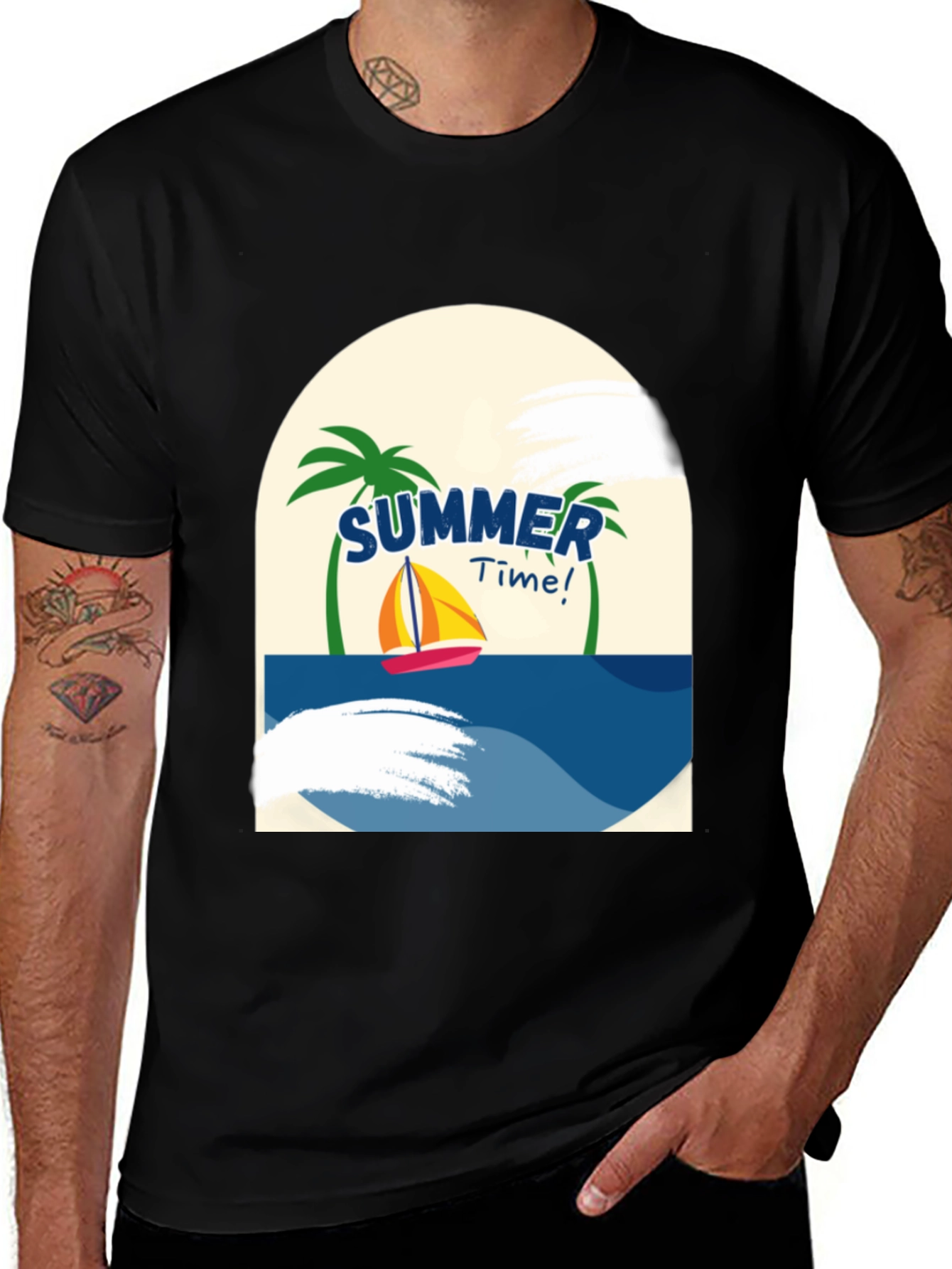 Summer Time Graphic T-Shirt - Tropical Sailboat Design