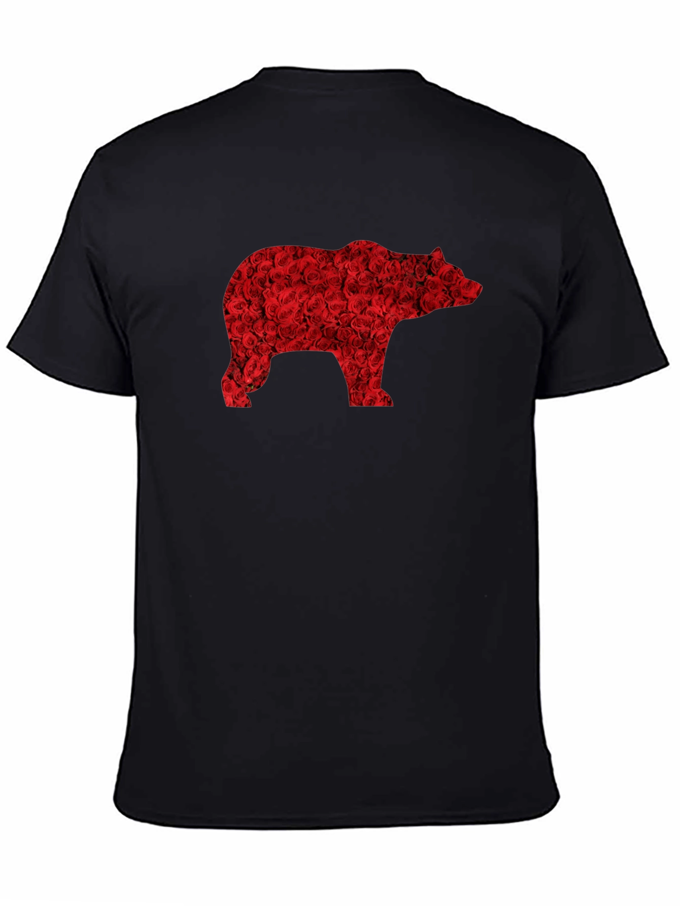 Floral Bear Graphic Tee - Black Casual T-Shirt