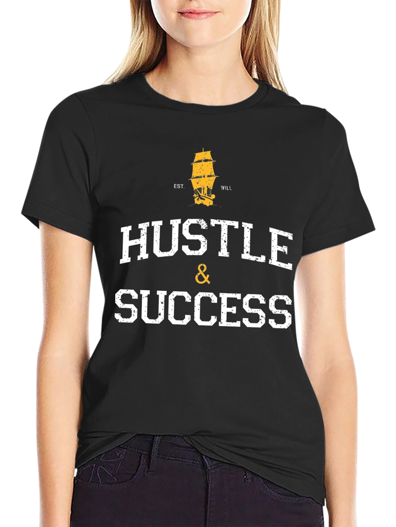 Hustle & Success Graphic Print Black T-Shirt