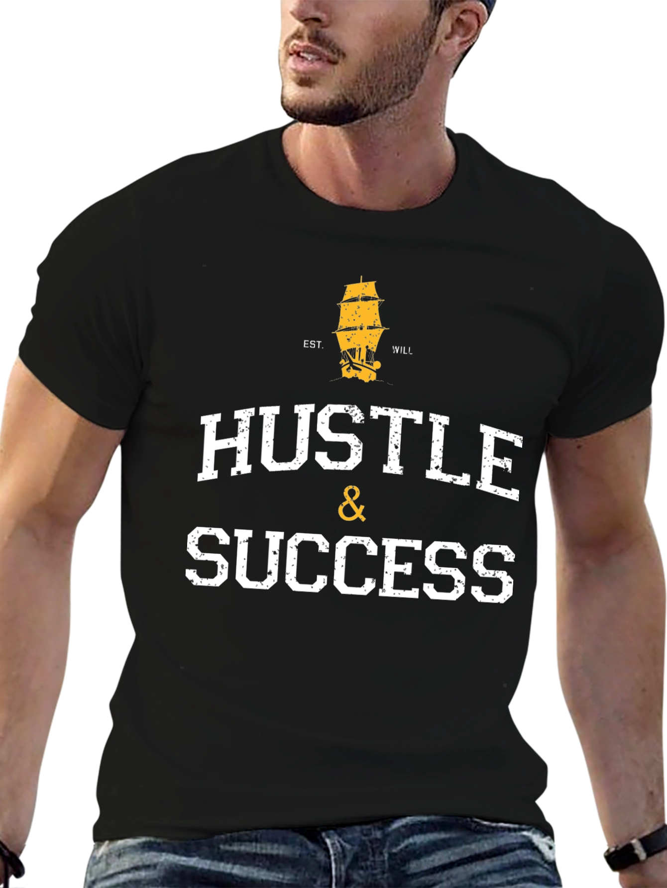 Hustle & Success Graphic Print Black T-Shirt