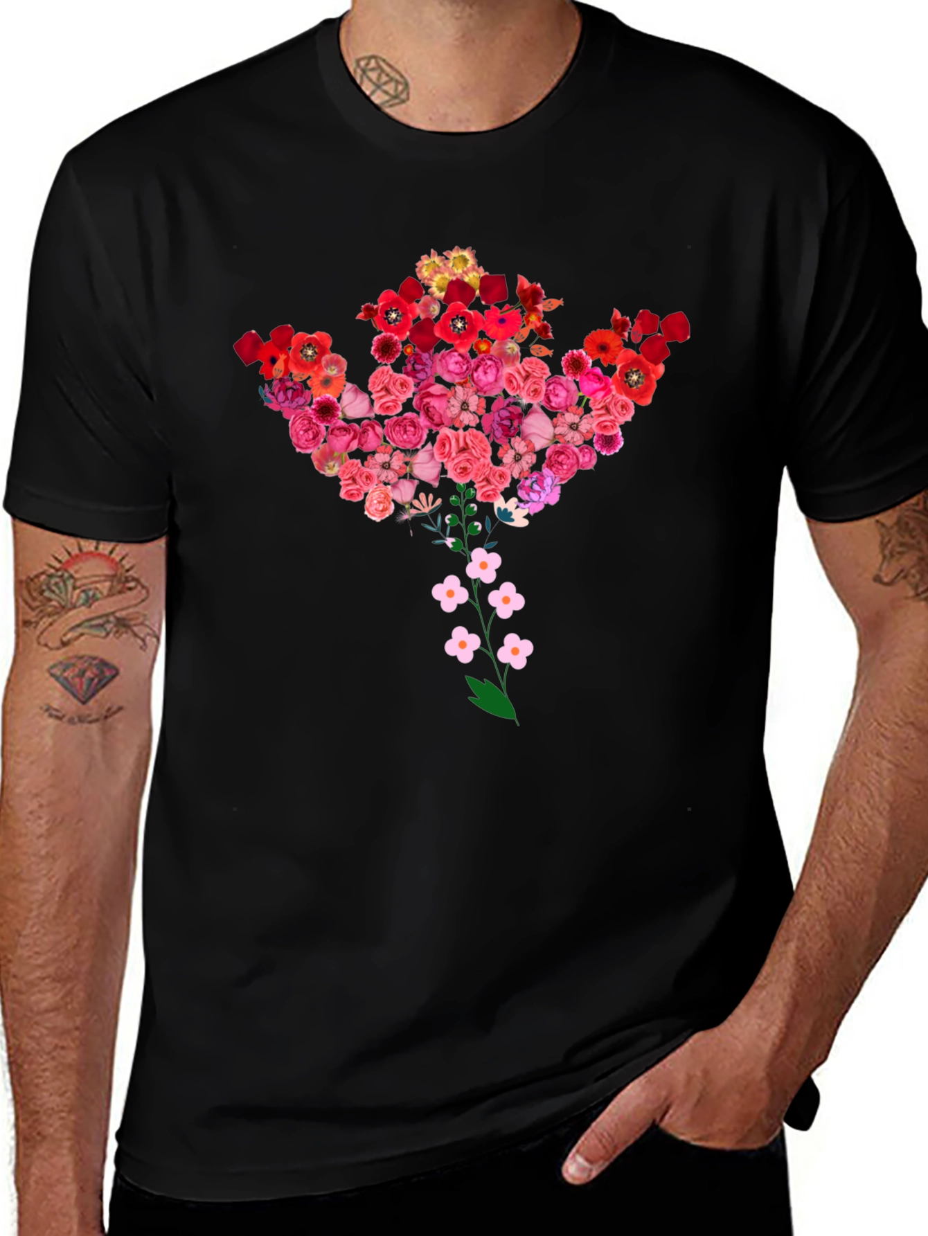 Floral Bouquet Tee - Stylish Black T-Shirt