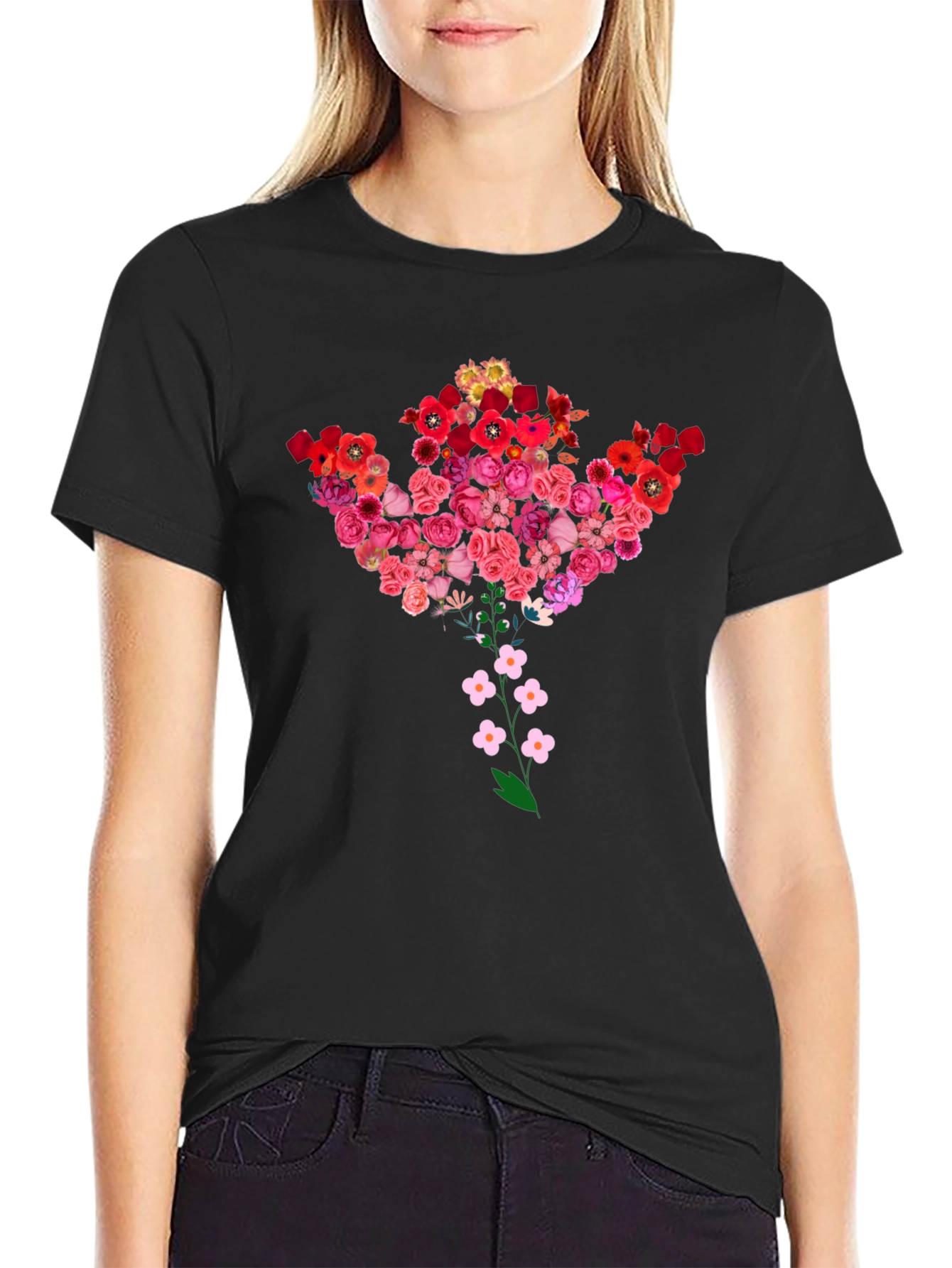 Floral Bouquet Tee - Stylish Black T-Shirt