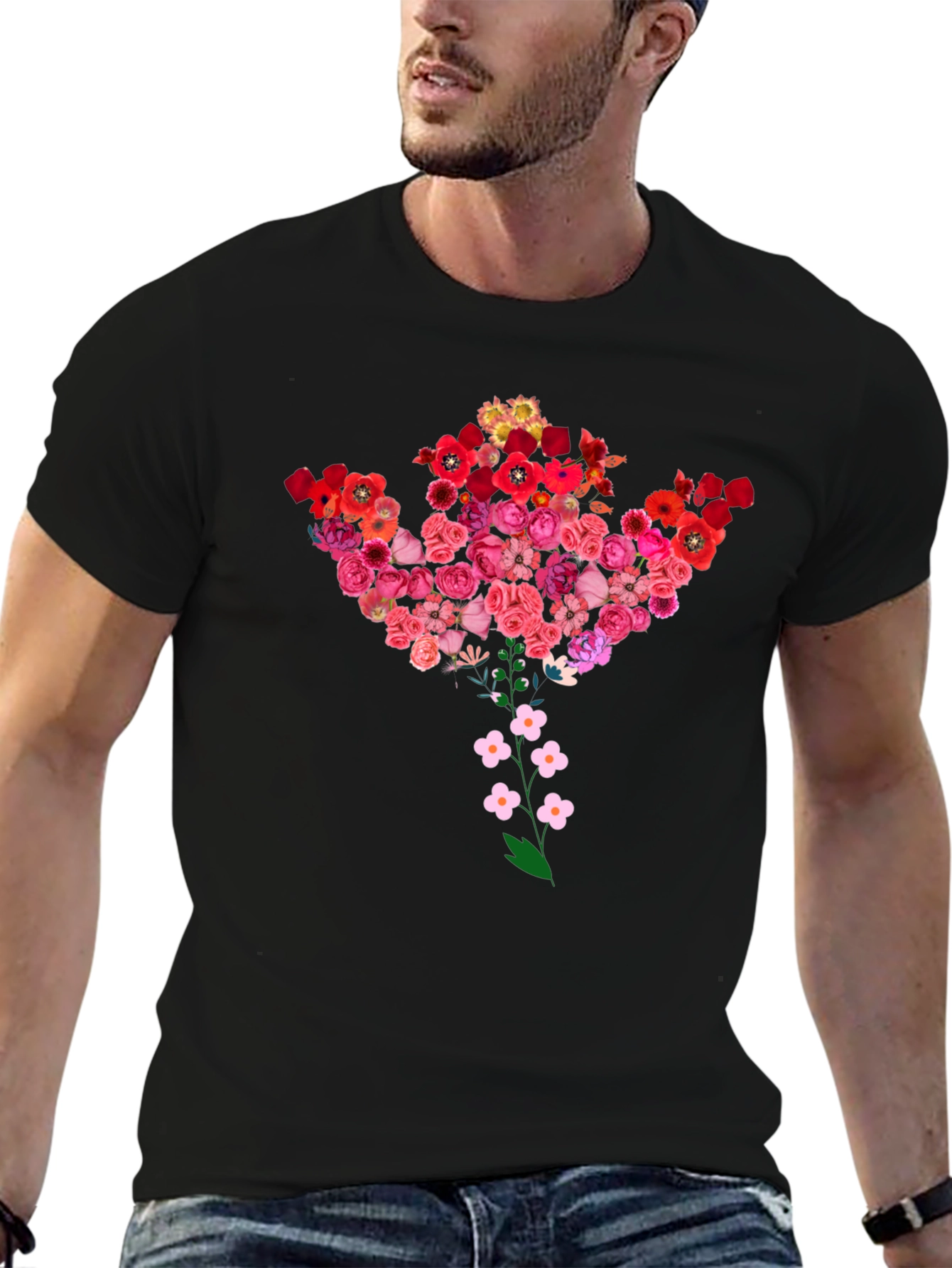 Floral Bouquet Tee - Stylish Black T-Shirt