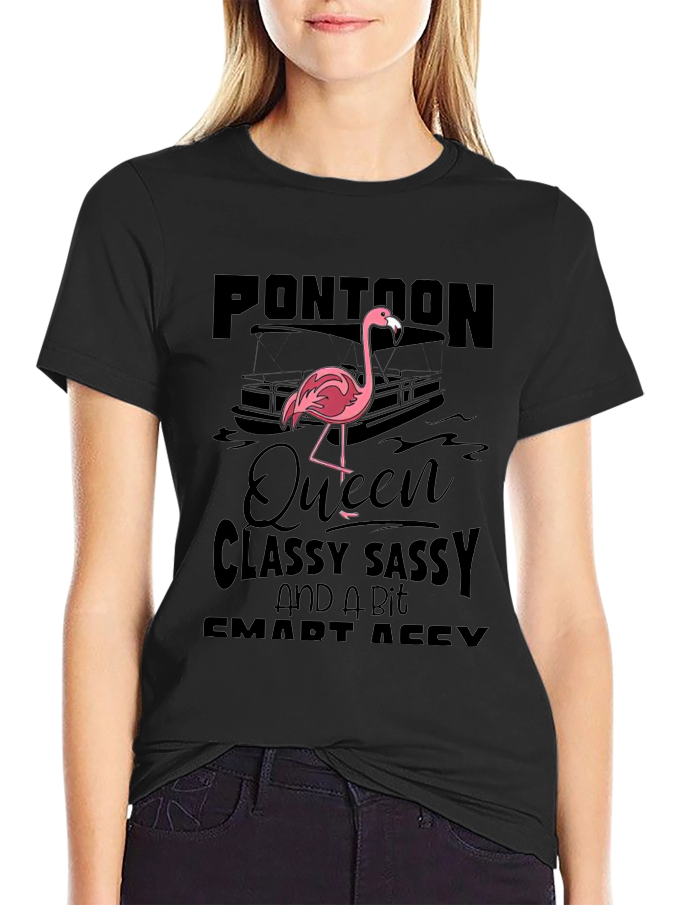 Pontoon Queen Flamingo Graphic T-Shirt