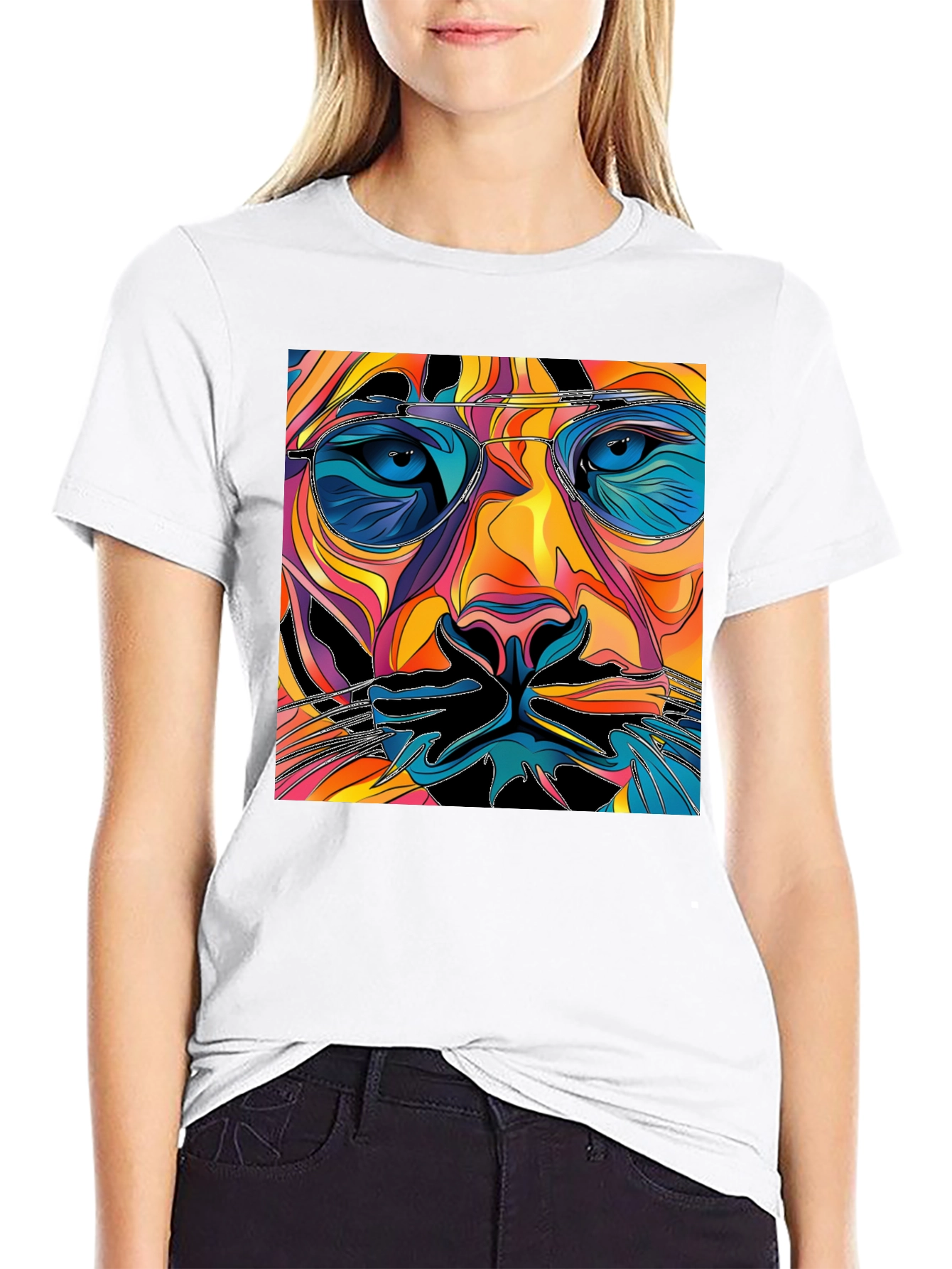 Abstract Lion Face Graphic Tee - Cool Mens T-Shirt