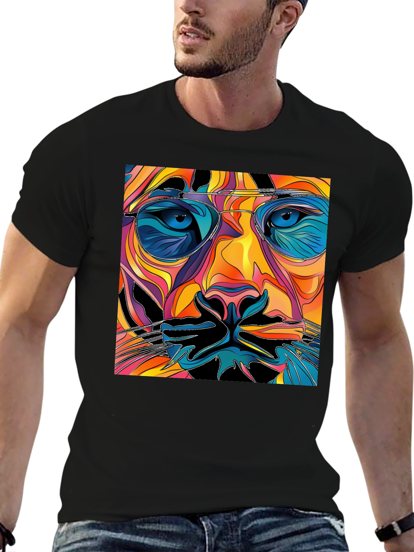 Abstract Lion Face Graphic Tee - Cool Mens T-Shirt