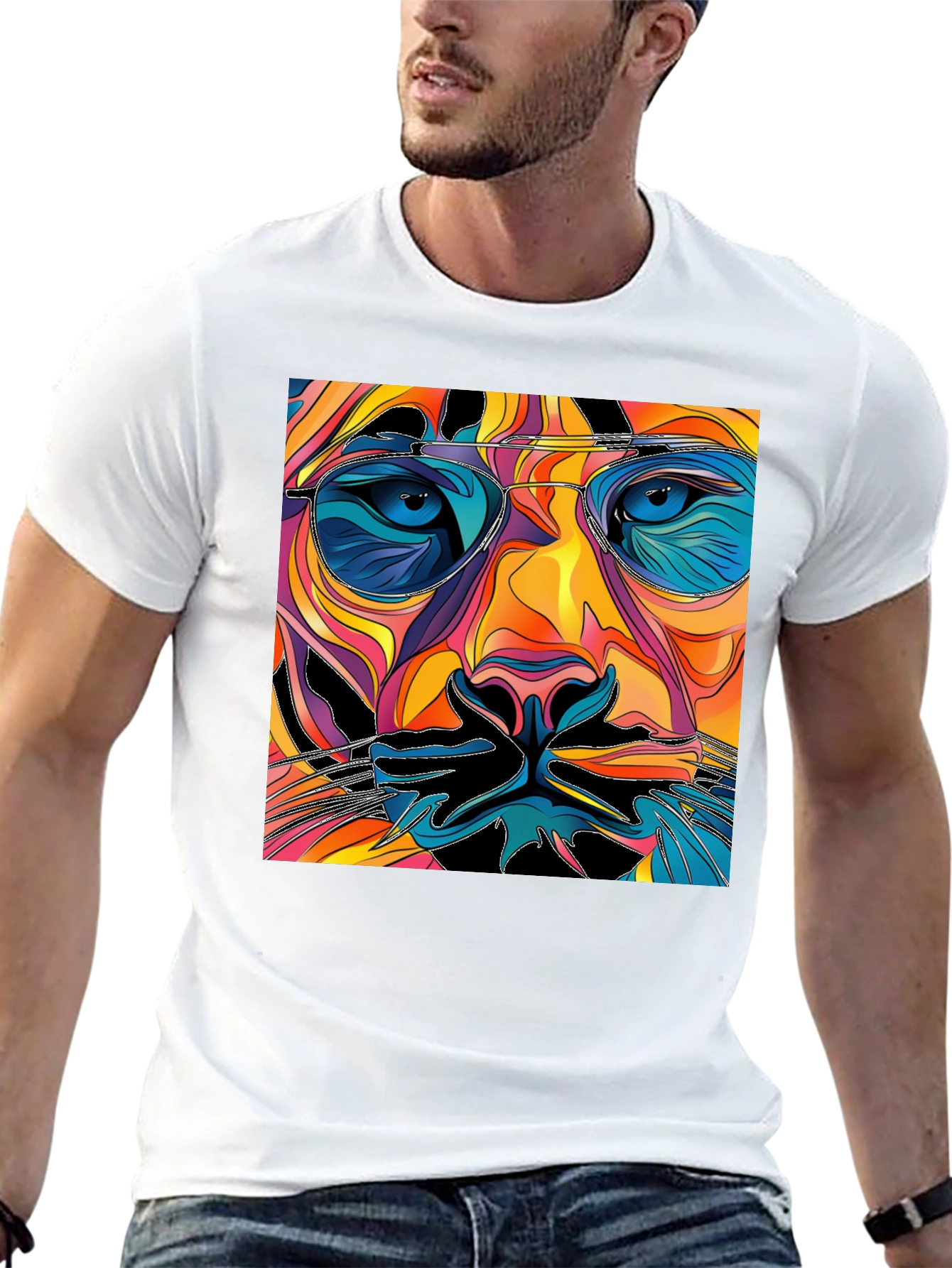 Abstract Lion Face Graphic Tee - Cool Mens T-Shirt