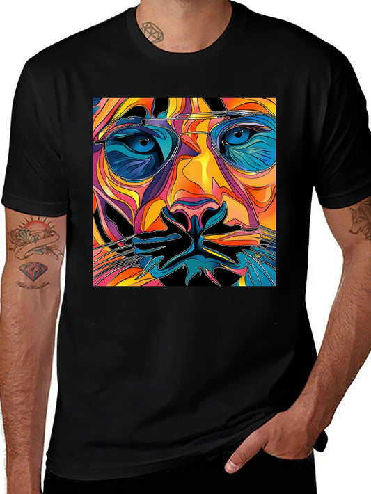 Abstract Lion Face Graphic Tee - Cool Mens T-Shirt