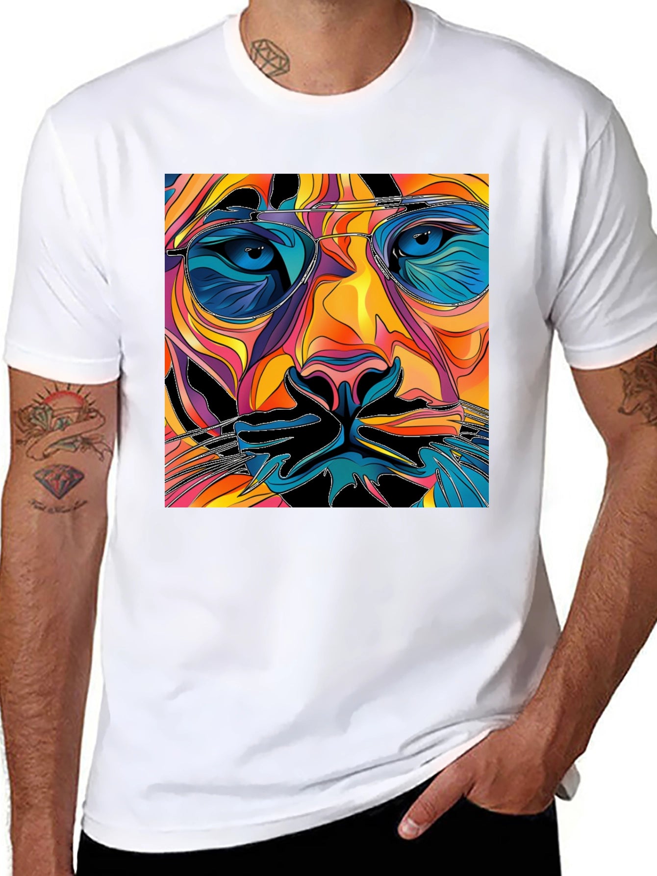 Abstract Lion Face Graphic Tee - Cool Mens T-Shirt