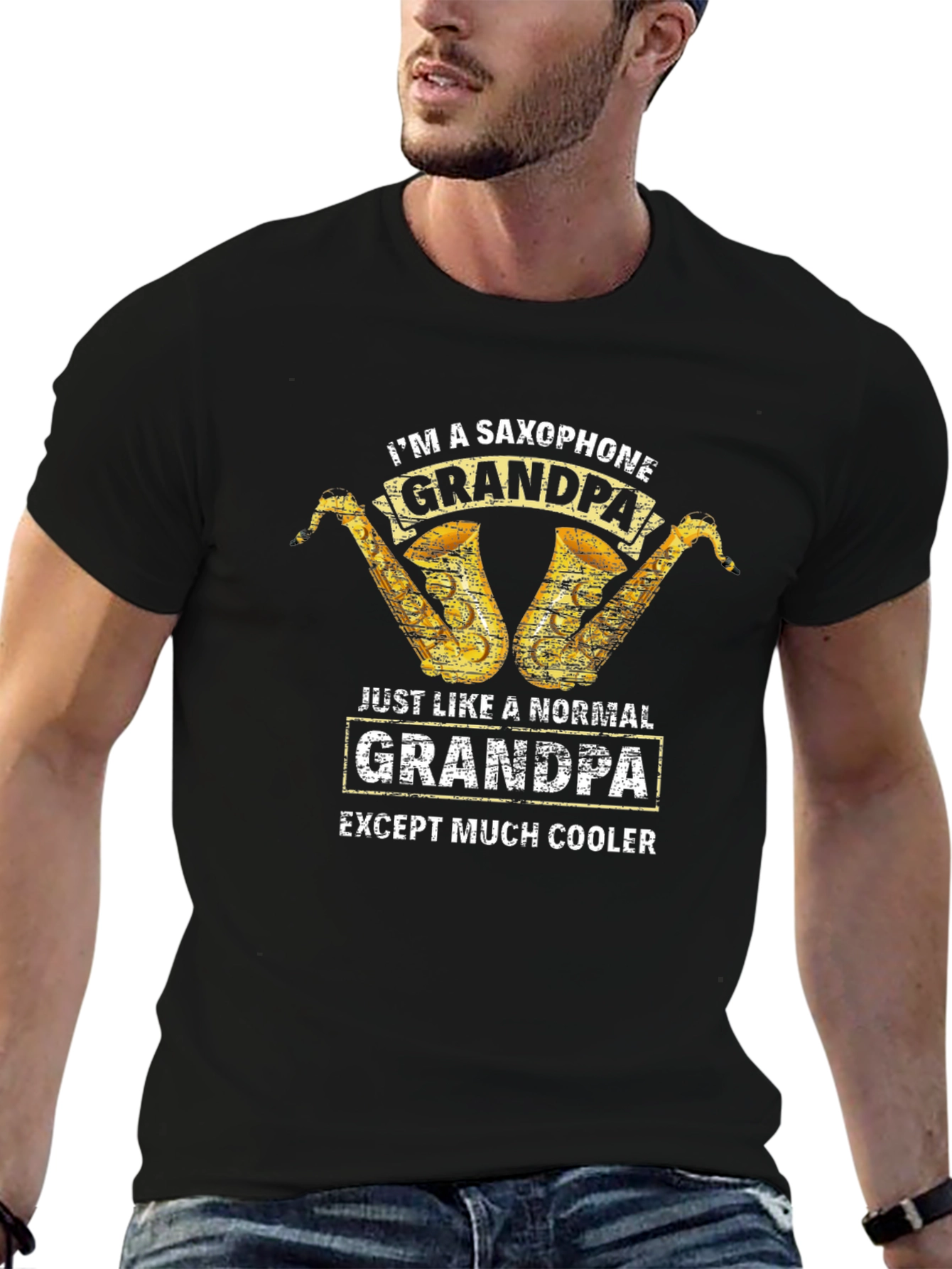 Saxophone Grandpa T-Shirt - Cool Grandfather Tee