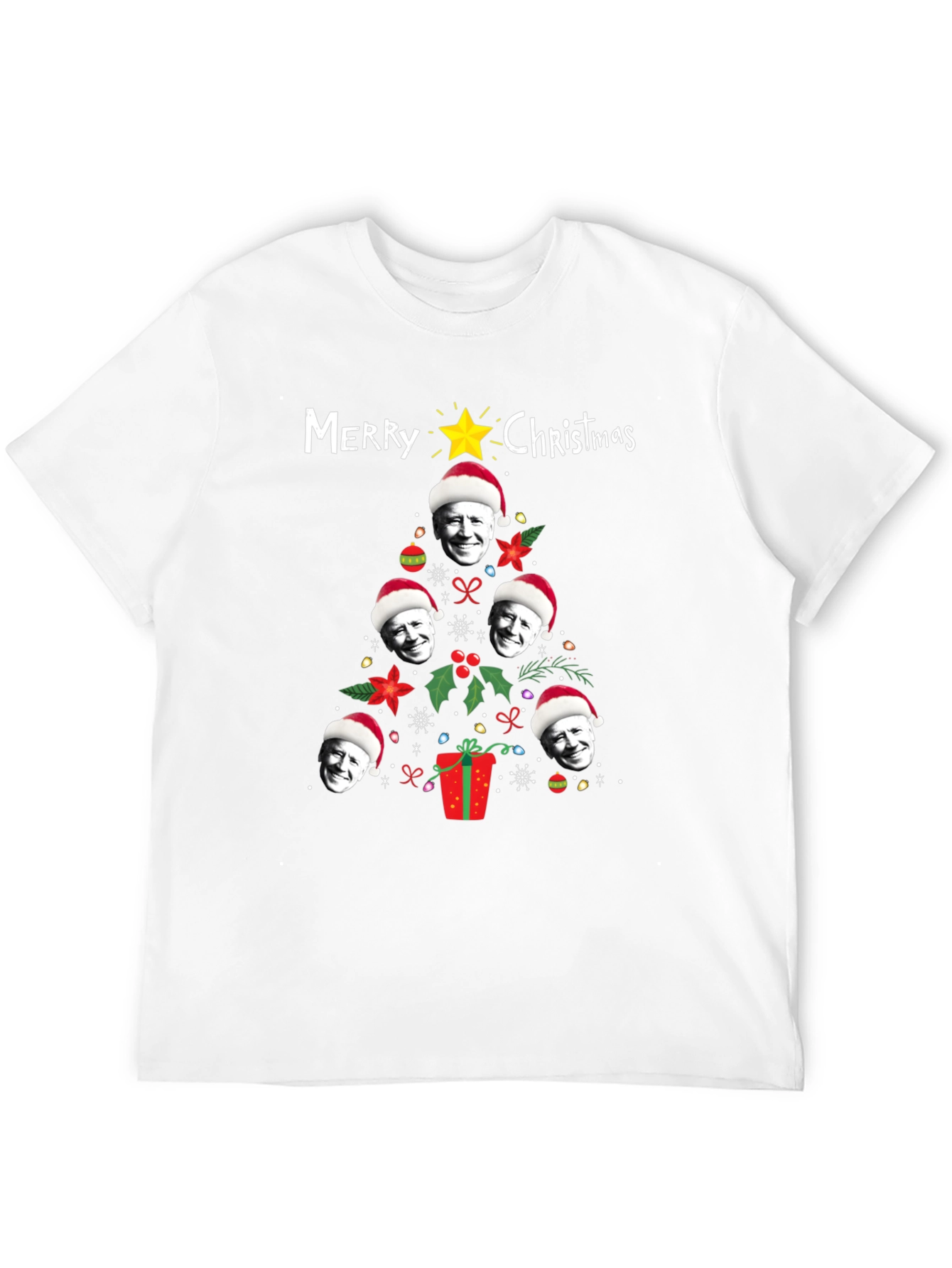 Funny Joe Biden Christmas Tree Graphic T-Shirt