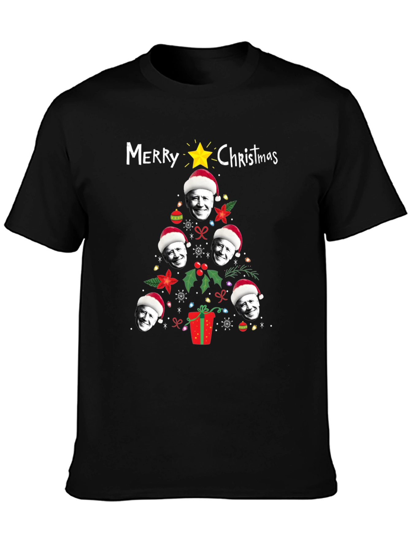 Funny Joe Biden Christmas Tree Graphic T-Shirt