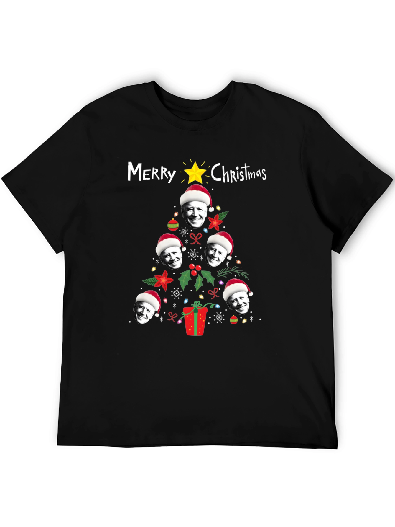 Funny Joe Biden Christmas Tree Graphic T-Shirt