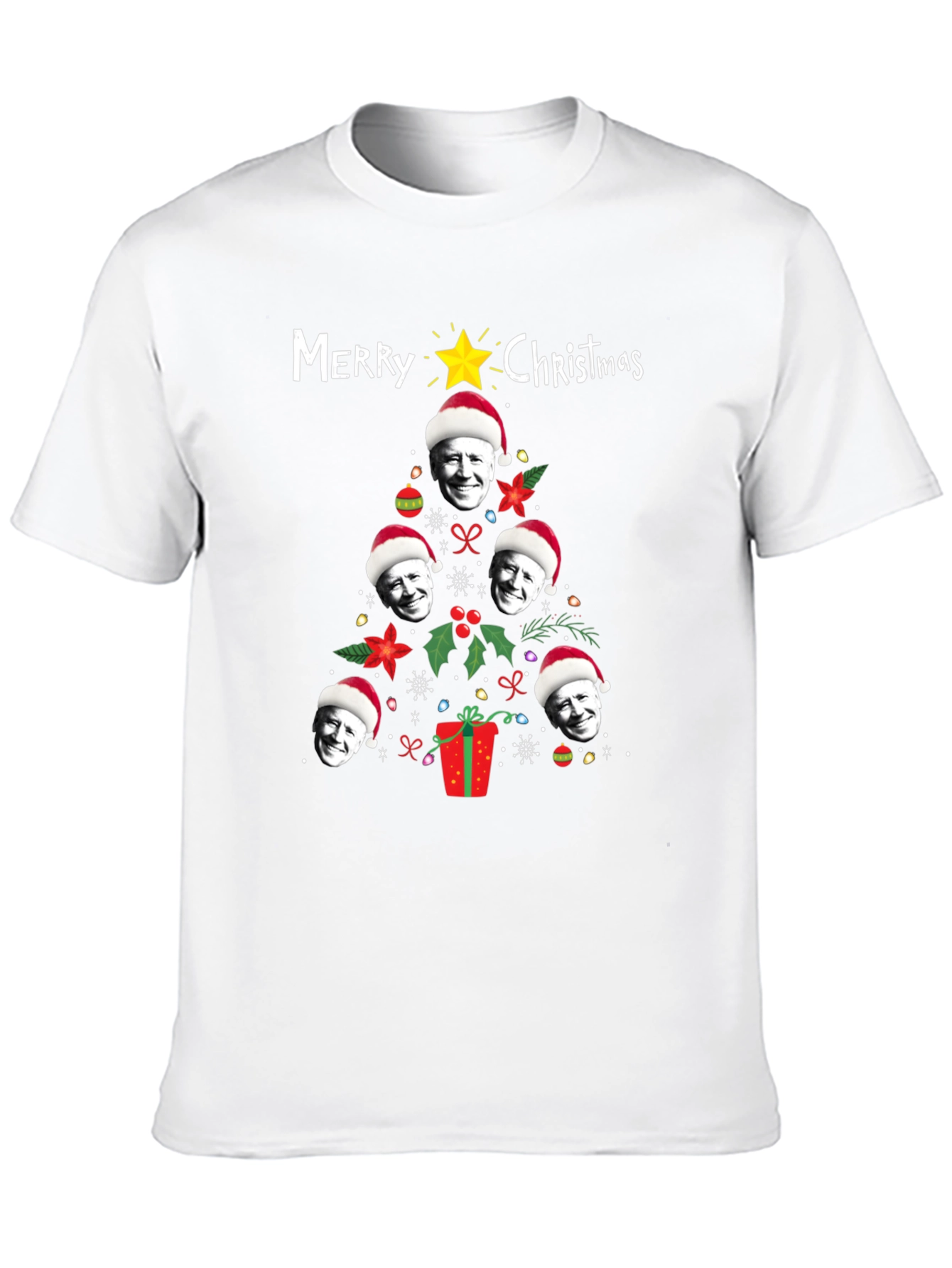 Funny Joe Biden Christmas Tree Graphic T-Shirt