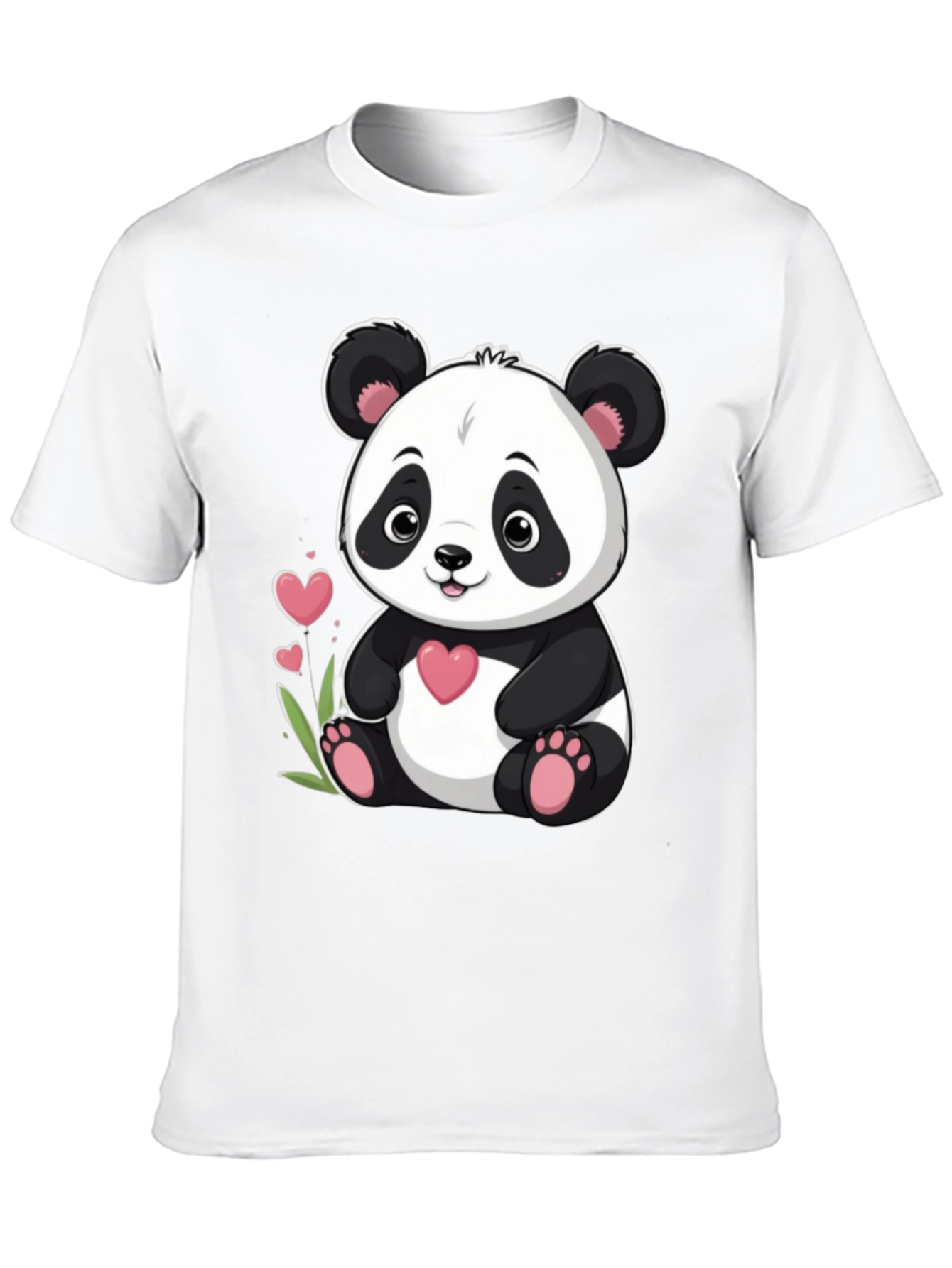Cute Panda Bear Graphic Tee - Black Cotton T-Shirt