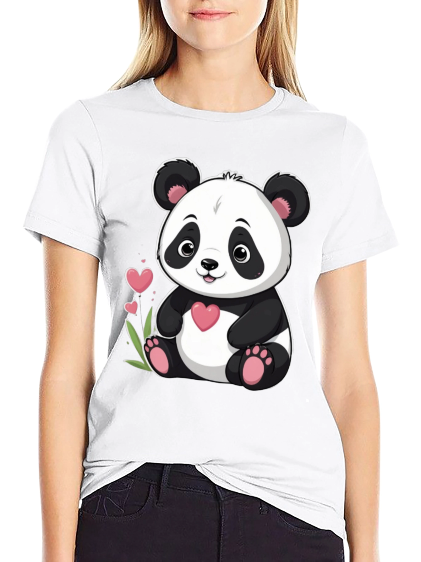 Cute Panda Bear Graphic Tee - Black Cotton T-Shirt