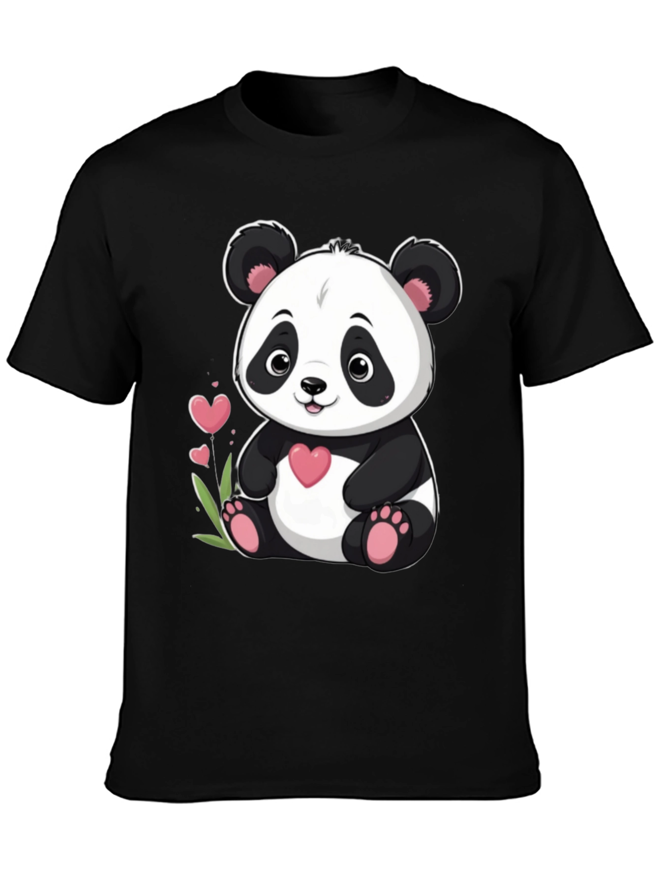 Cute Panda Bear Graphic Tee - Black Cotton T-Shirt
