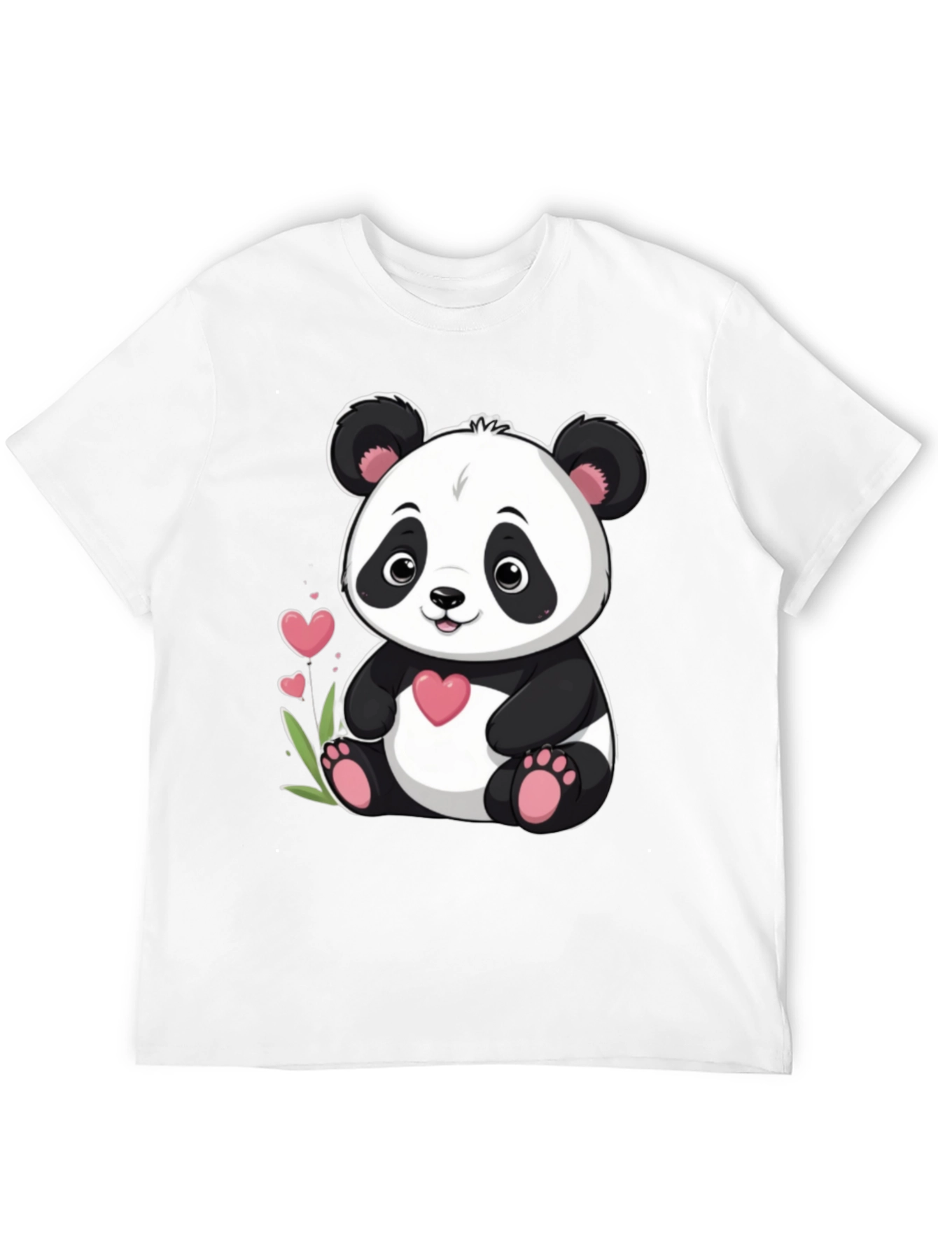 Cute Panda Bear Graphic Tee - Black Cotton T-Shirt