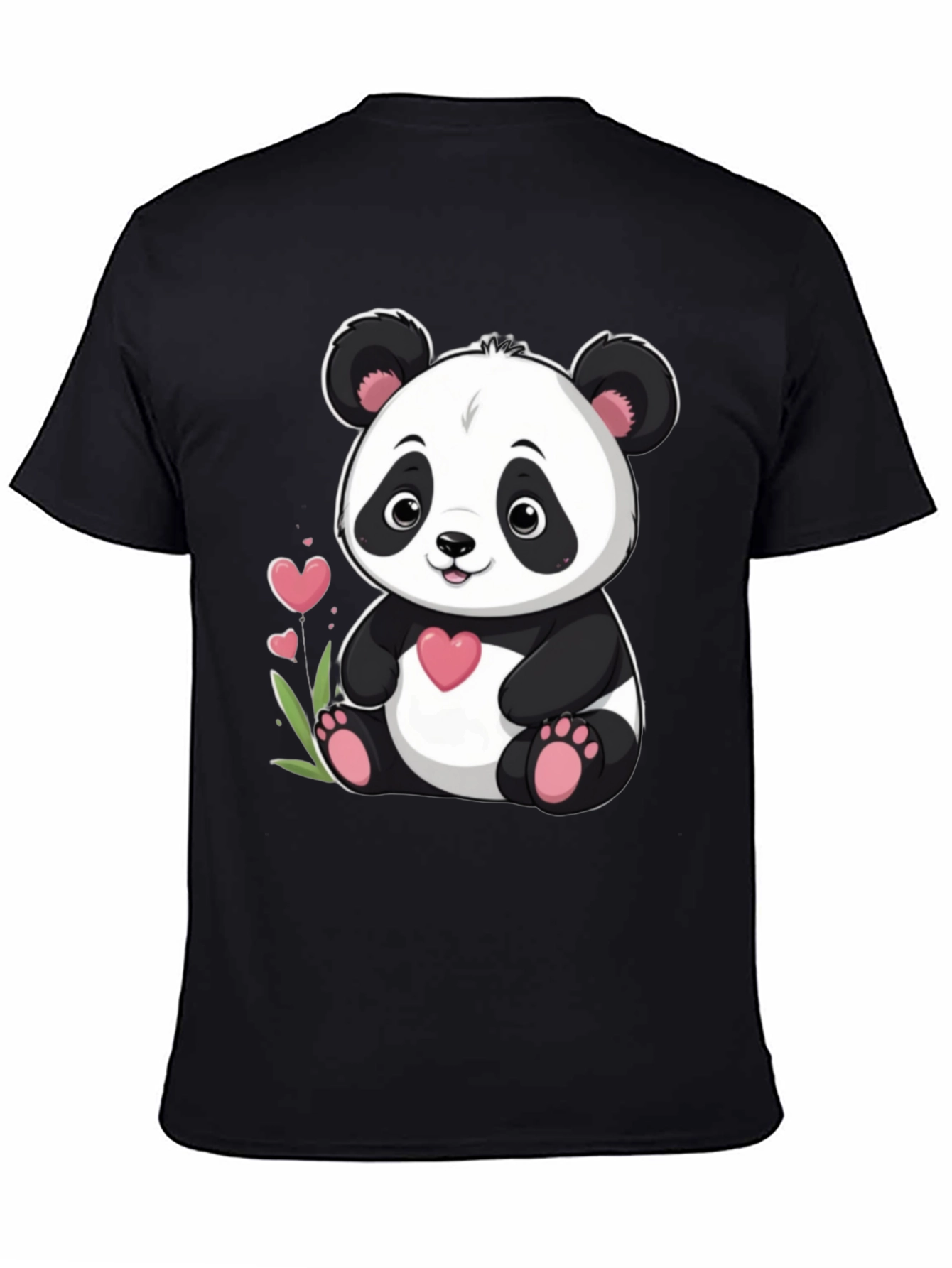 Cute Panda Bear Graphic Tee - Black Cotton T-Shirt