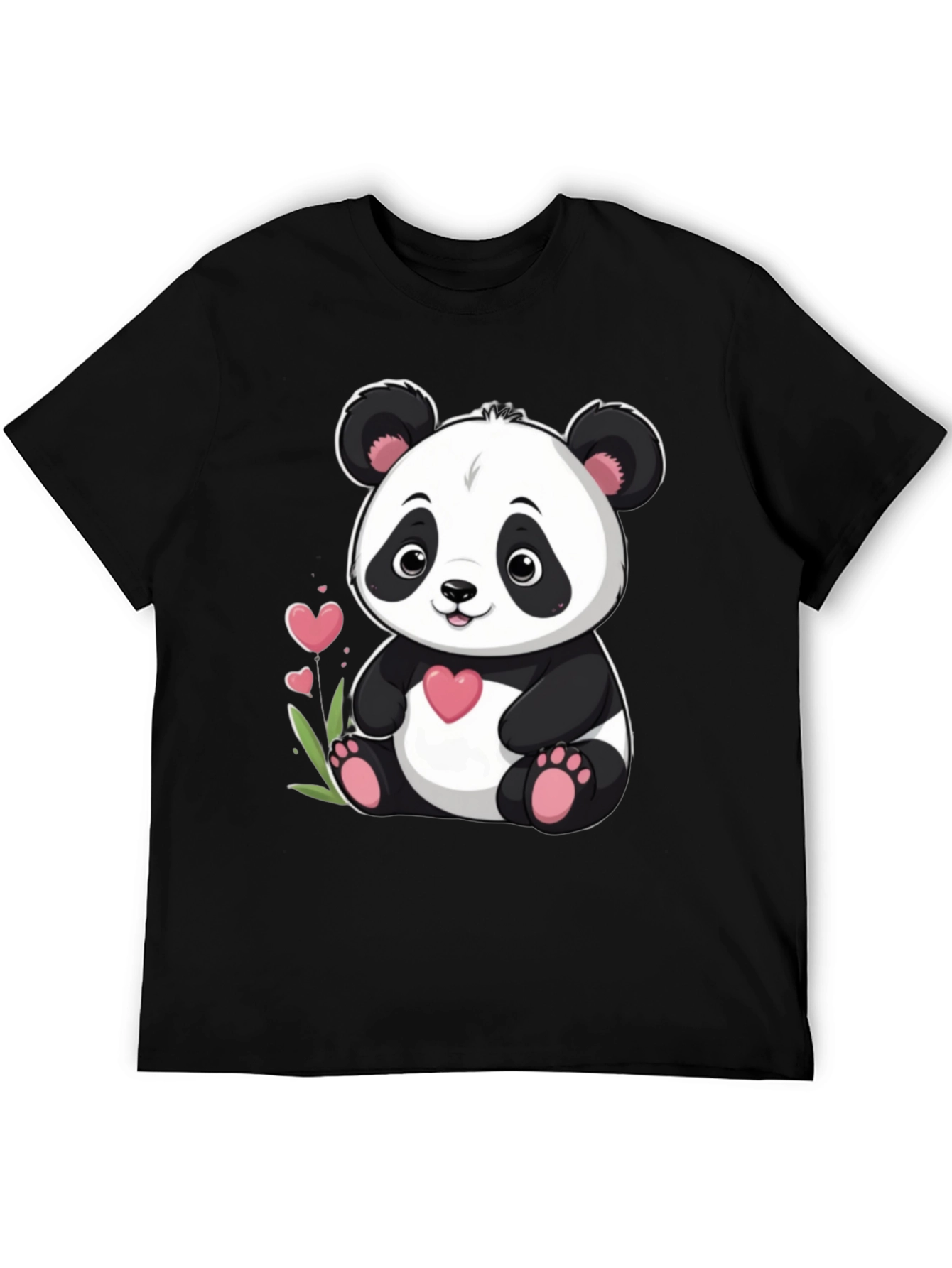 Cute Panda Bear Graphic Tee - Black Cotton T-Shirt