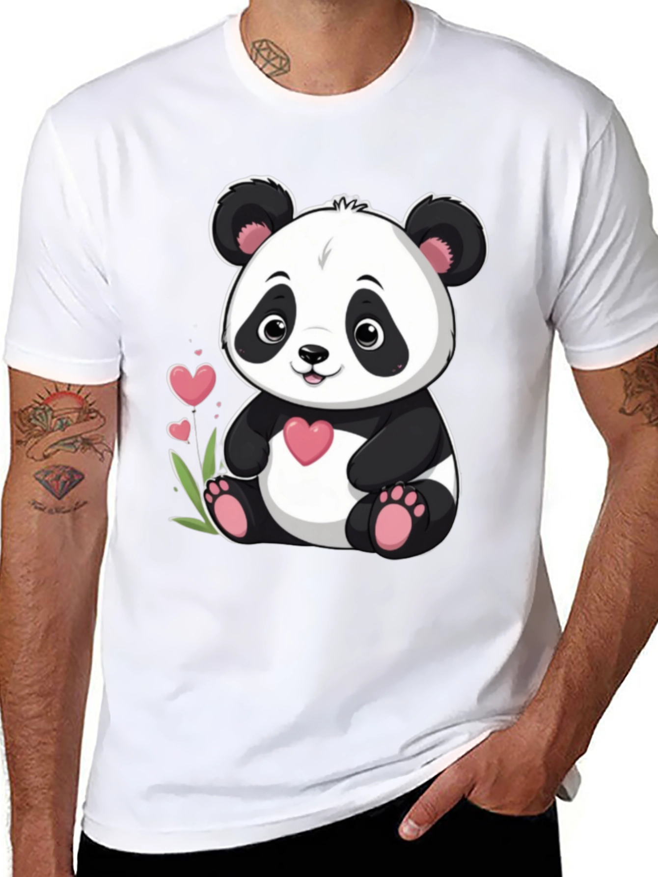 Cute Panda Bear Graphic Tee - Black Cotton T-Shirt