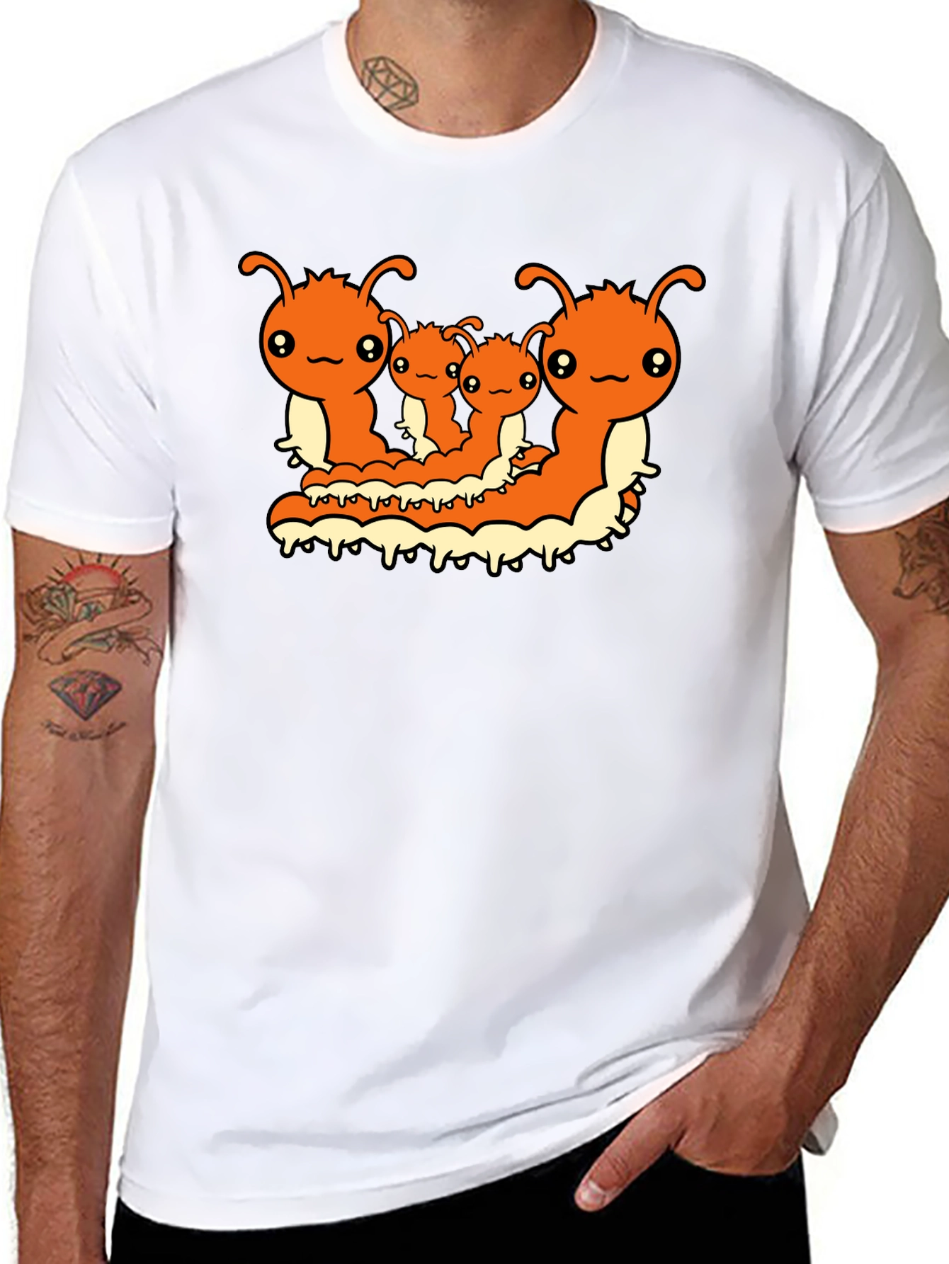 Cute Caterpillar Family T-Shirt - Black Cotton Tee
