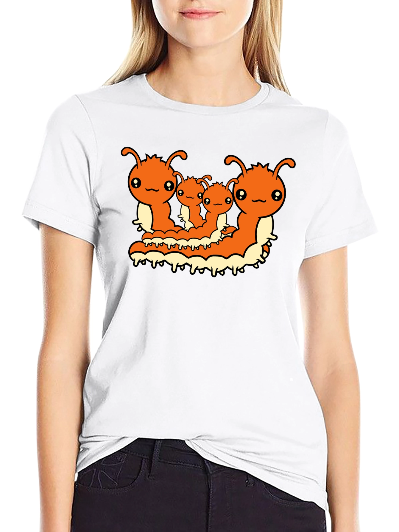 Cute Caterpillar Family T-Shirt - Black Cotton Tee