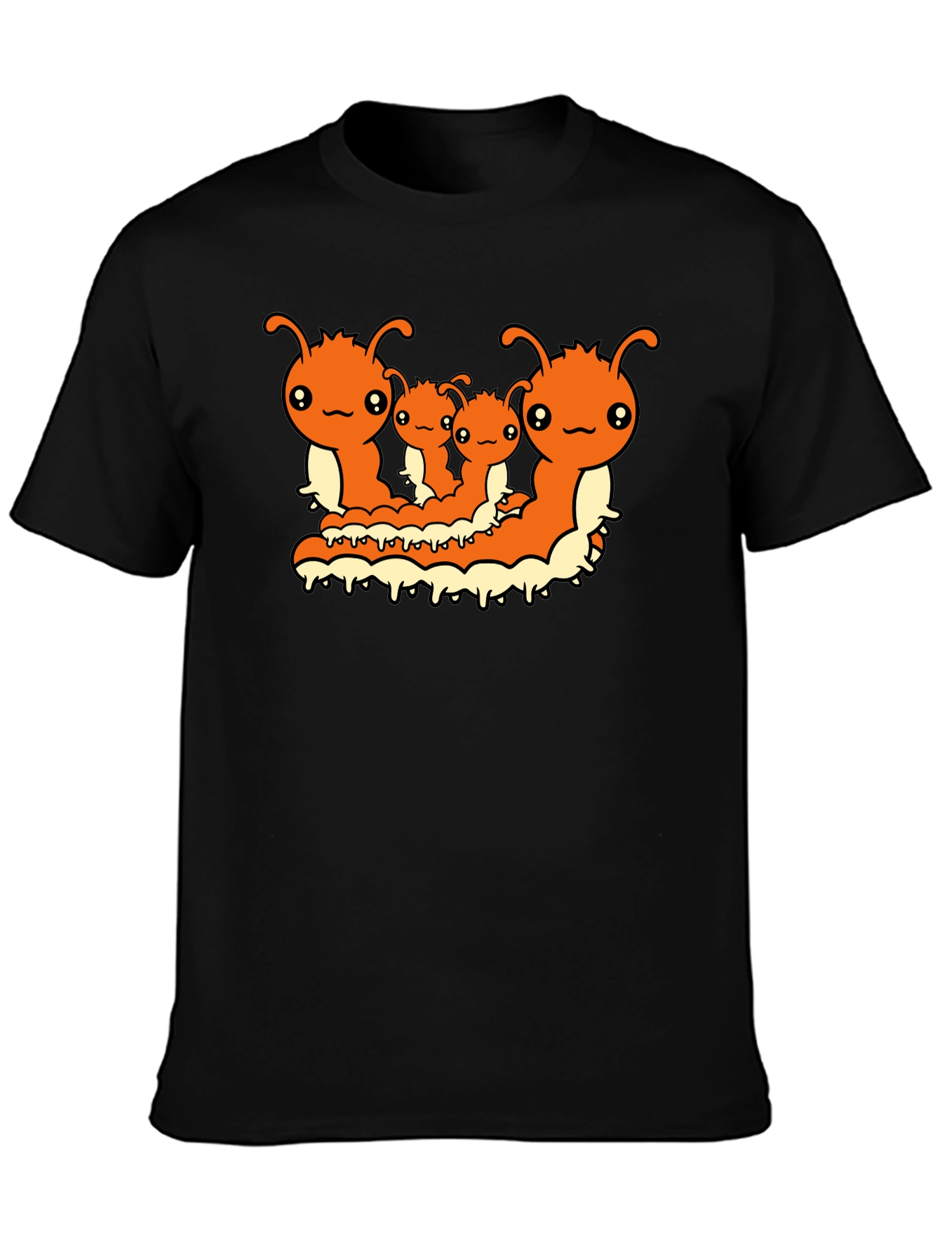 Cute Caterpillar Family T-Shirt - Black Cotton Tee