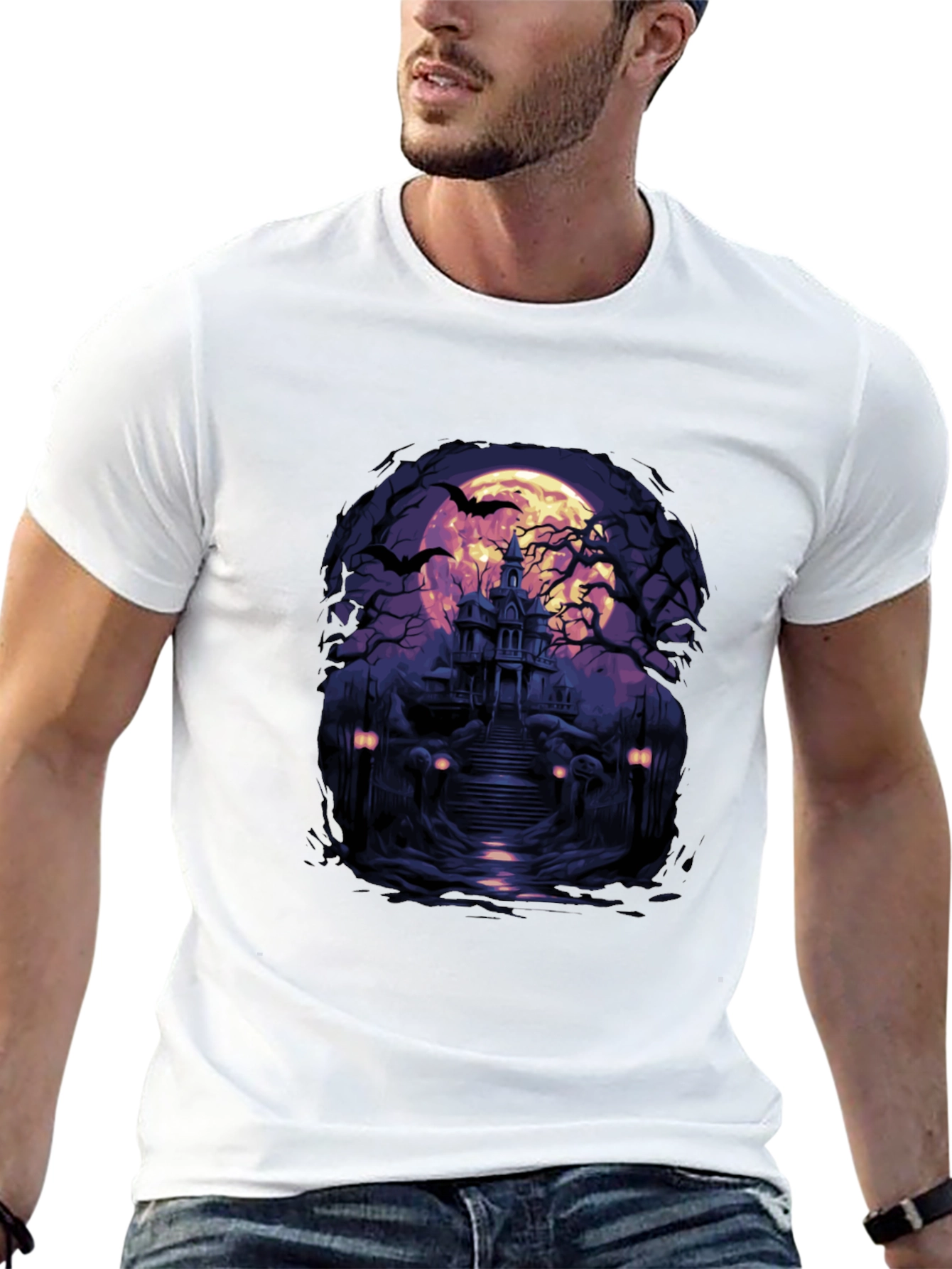 Haunted House Graphic Tee - Spooky Halloween T-Shirt