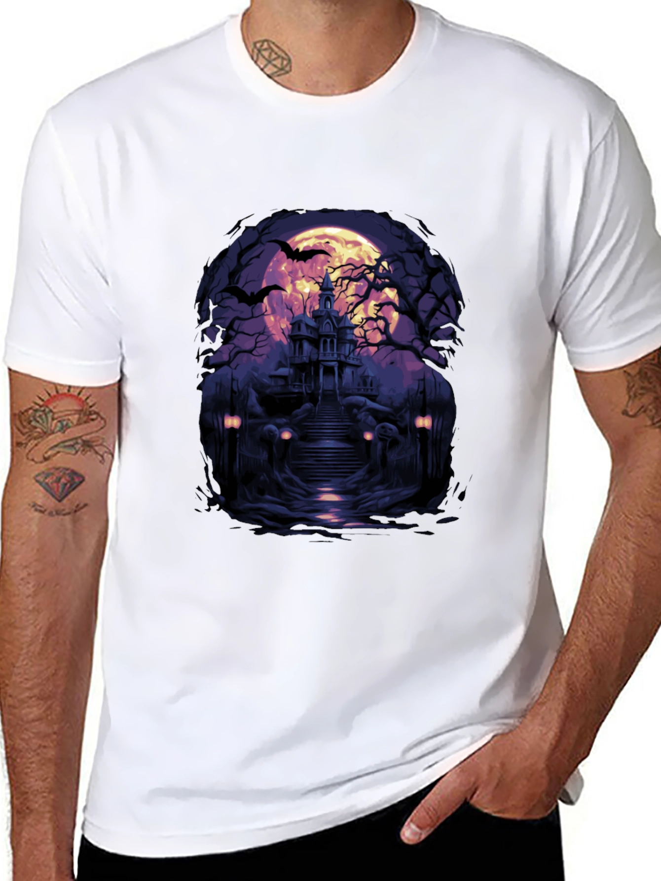 Haunted House Graphic Tee - Spooky Halloween T-Shirt