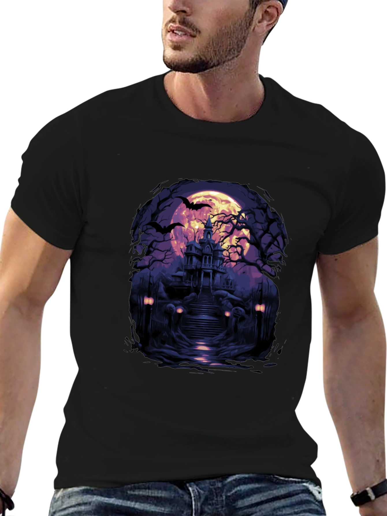 Haunted House Graphic Tee - Spooky Halloween T-Shirt