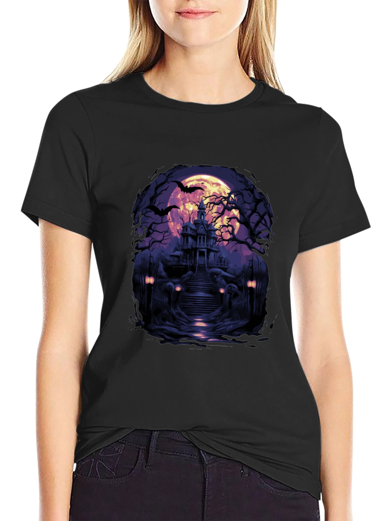Haunted House Graphic Tee - Spooky Halloween T-Shirt