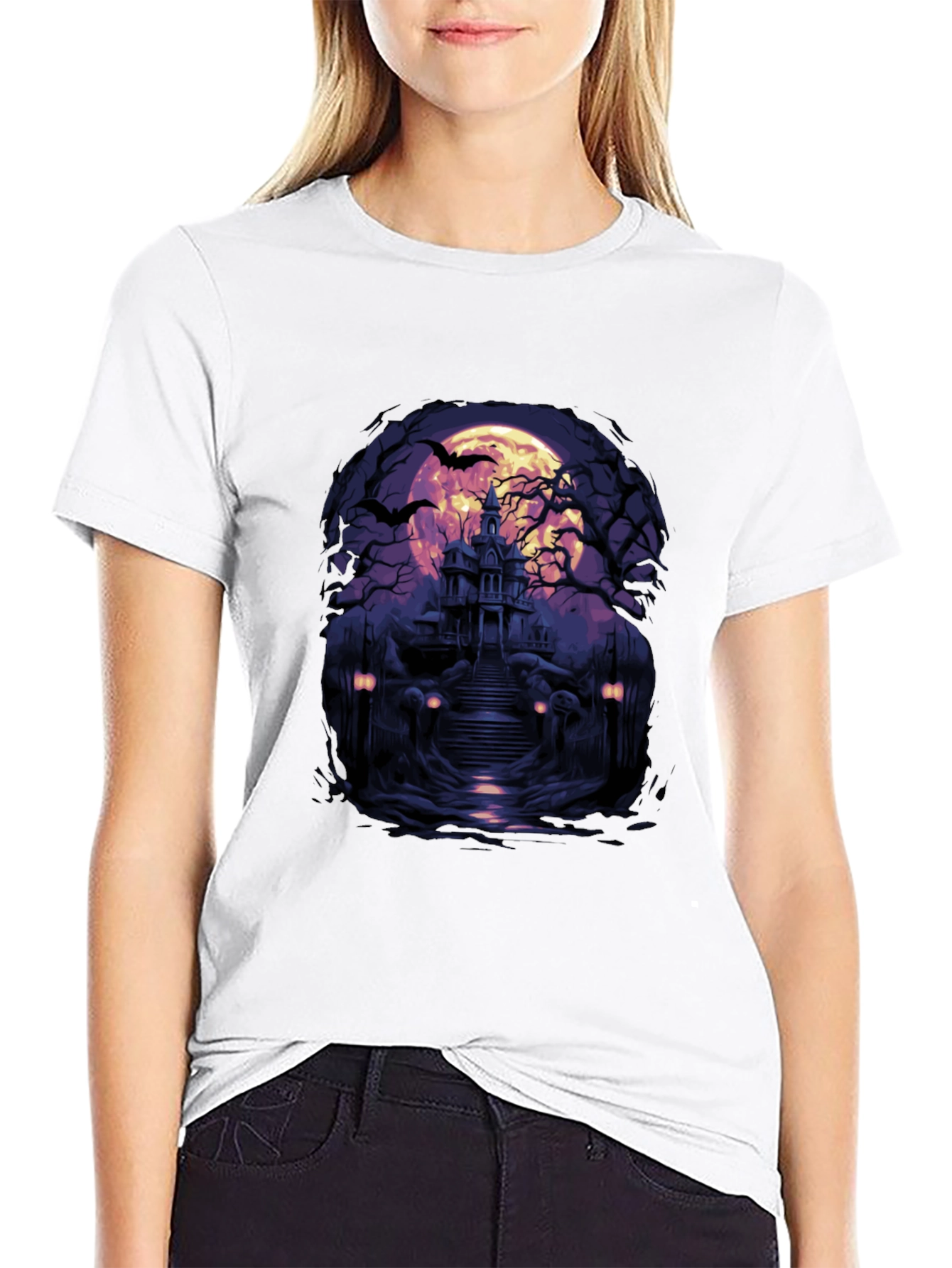 Haunted House Graphic Tee - Spooky Halloween T-Shirt