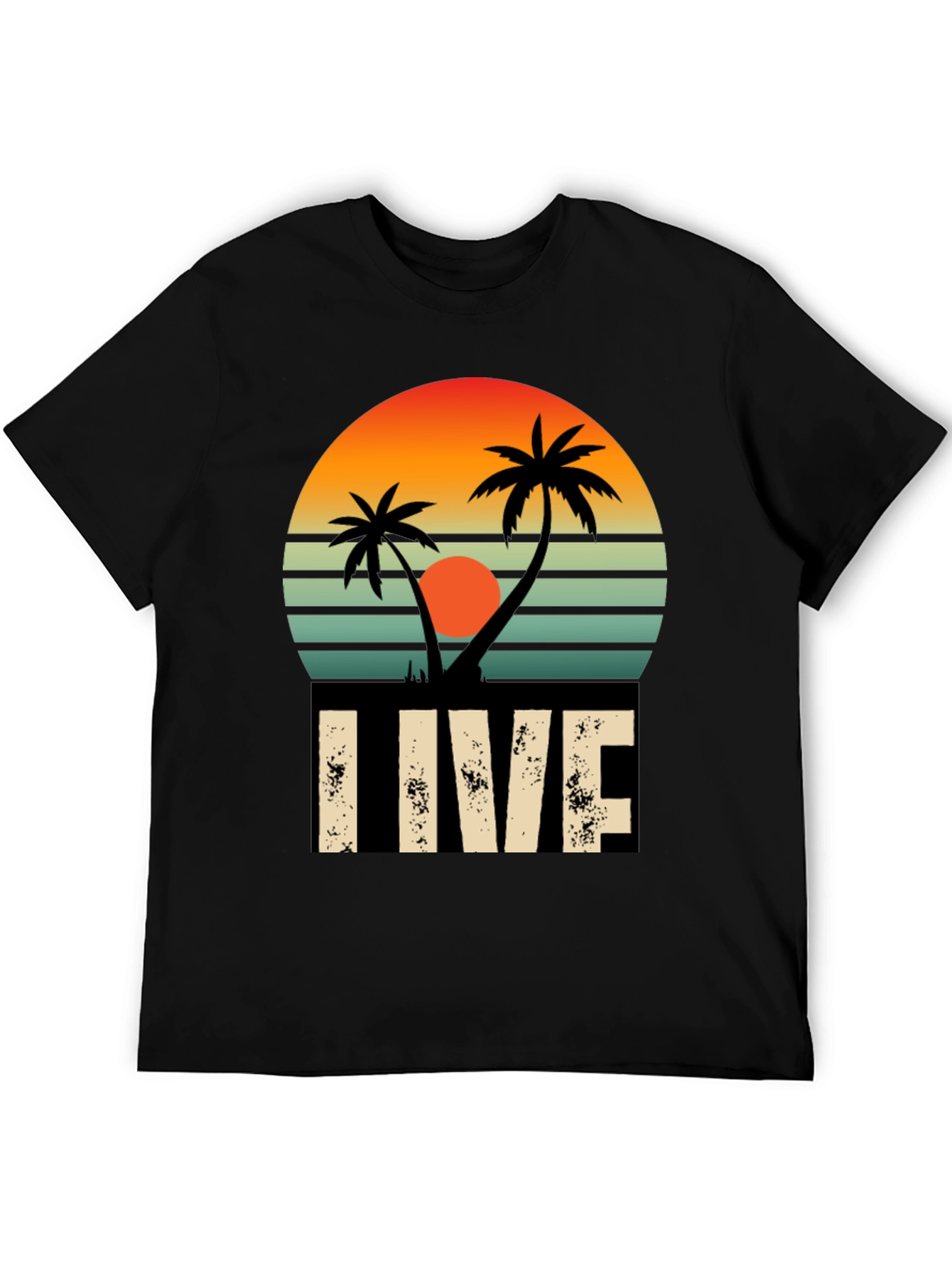 Retro Palm Tree Sunset Graphic Tee - LIVE