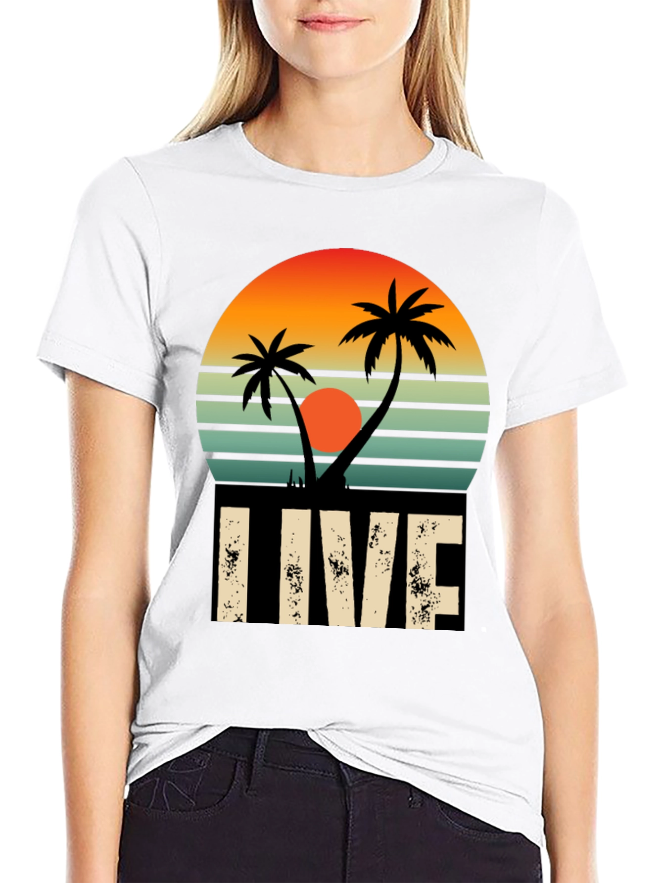 Retro Palm Tree Sunset Graphic Tee - LIVE