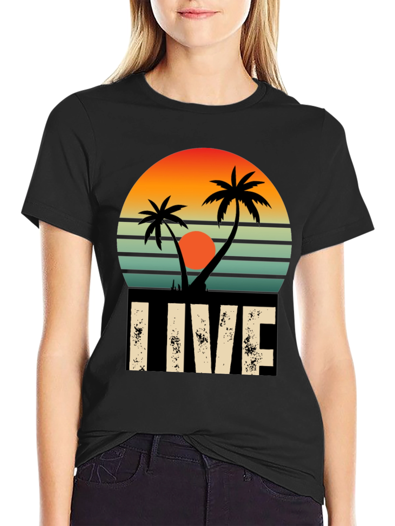 Retro Palm Tree Sunset Graphic Tee - LIVE