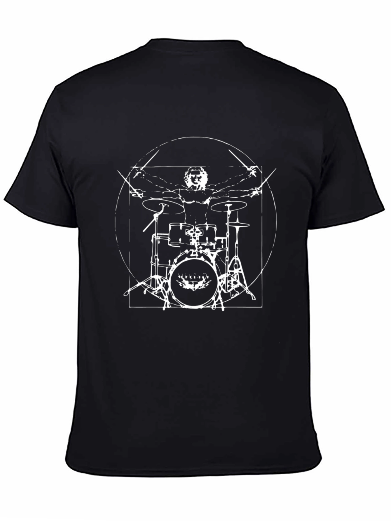 Drummer Vitruvian Man T-Shirt - Black Cotton Tee