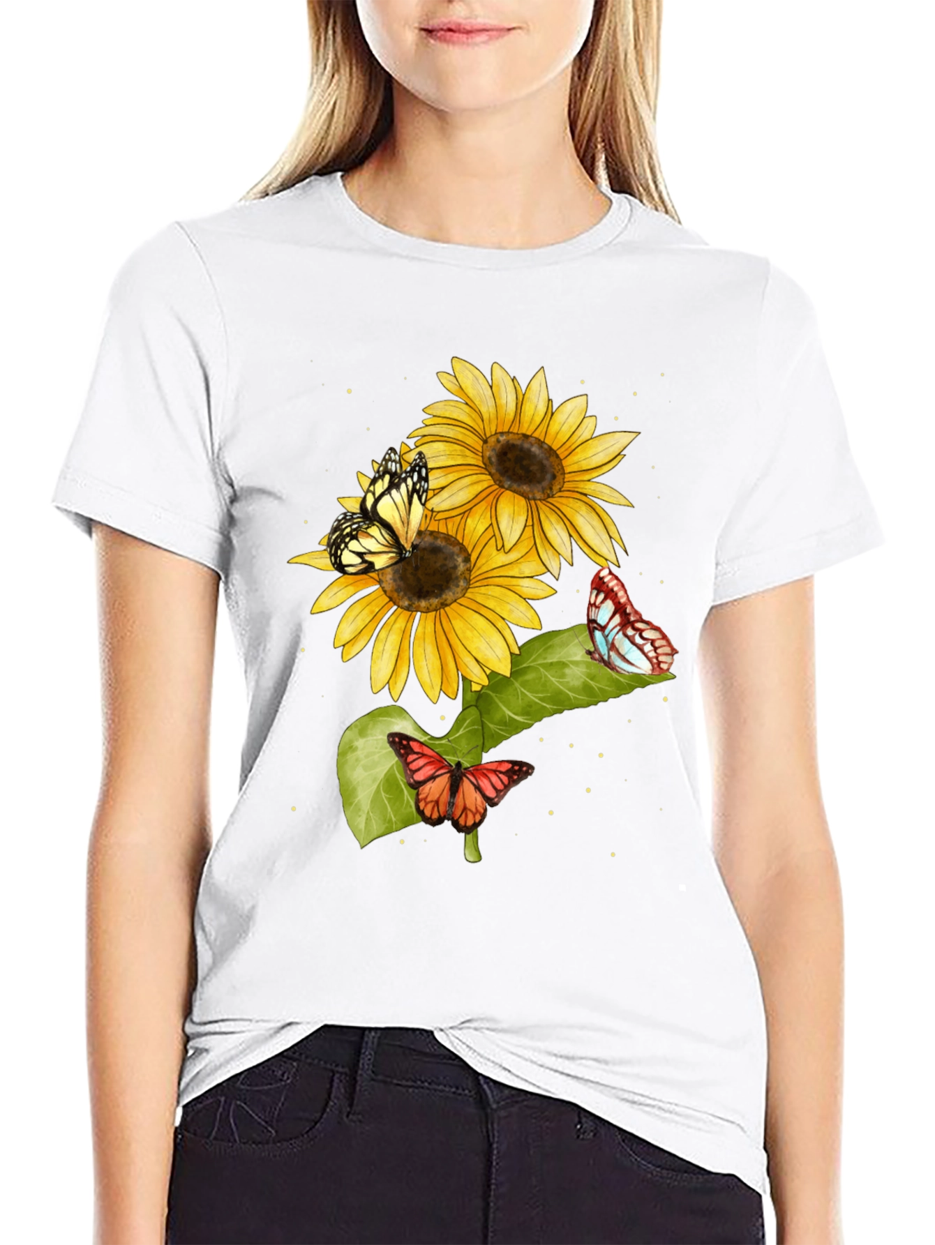 Sunflower and Butterfly Graphic T-Shirt