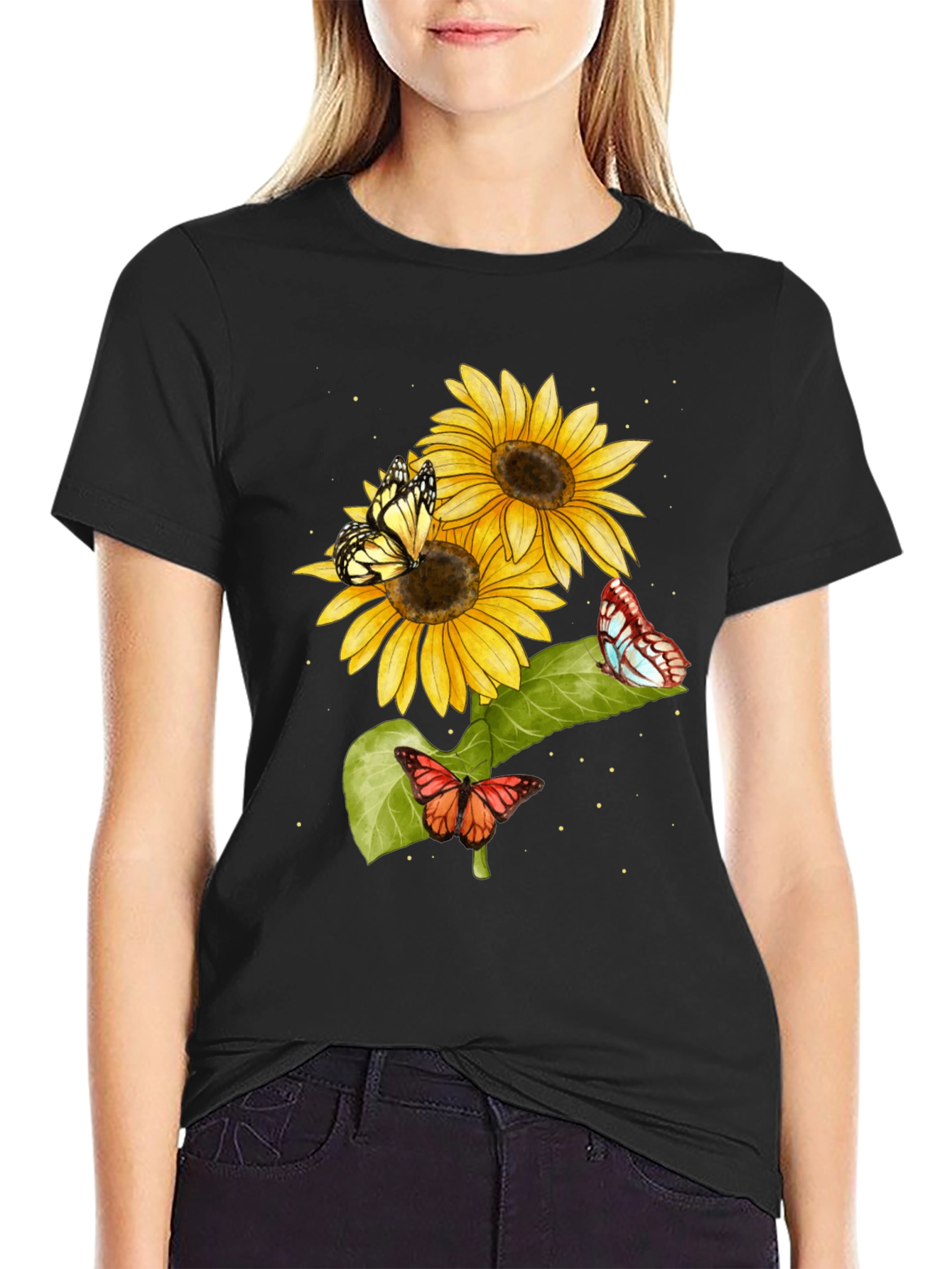 Sunflower and Butterfly Graphic T-Shirt