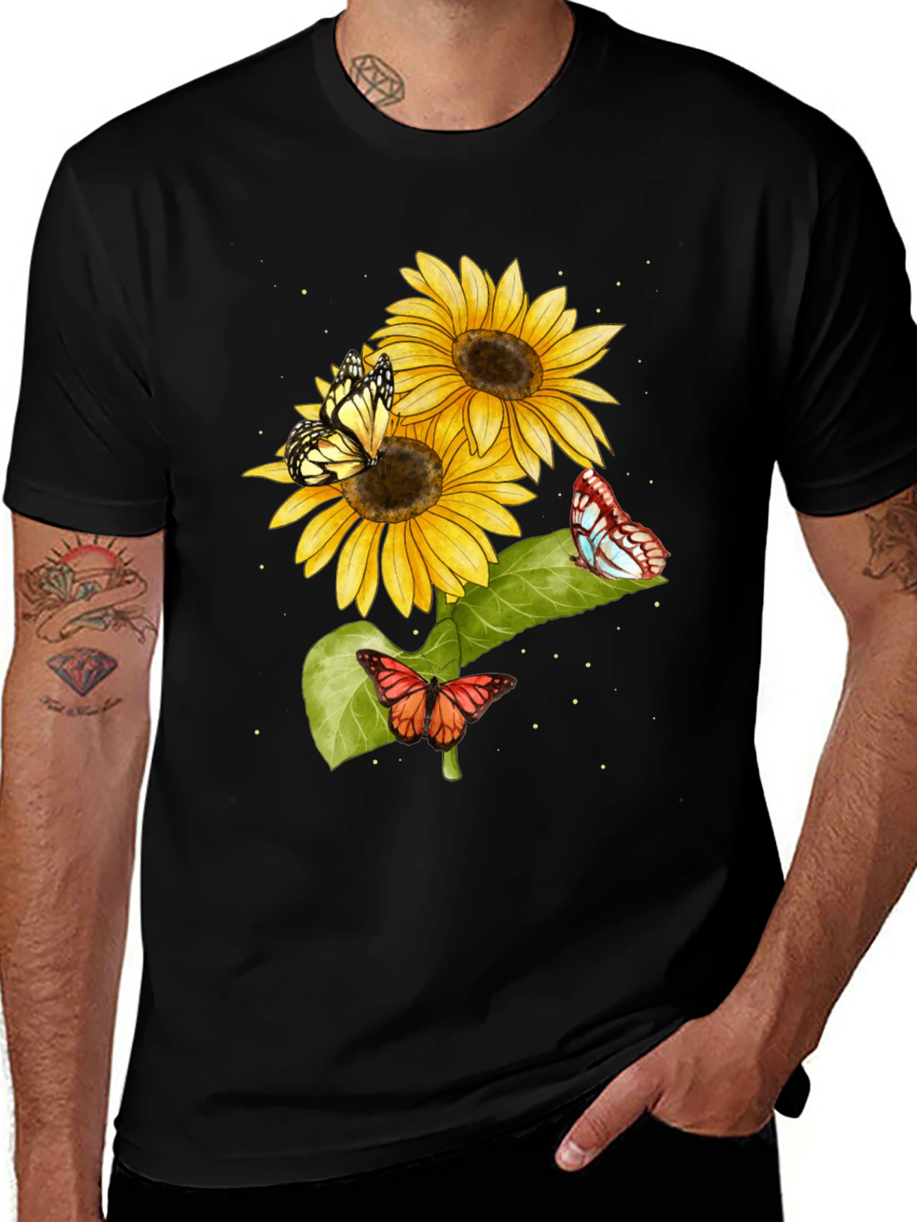 Sunflower and Butterfly Graphic T-Shirt