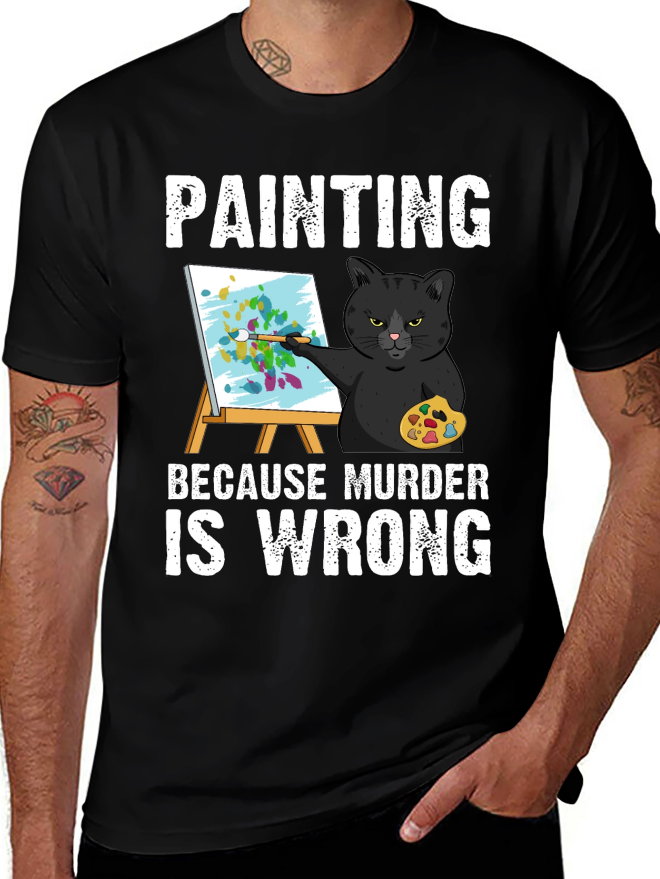 Painting Cat Graphic T-Shirt