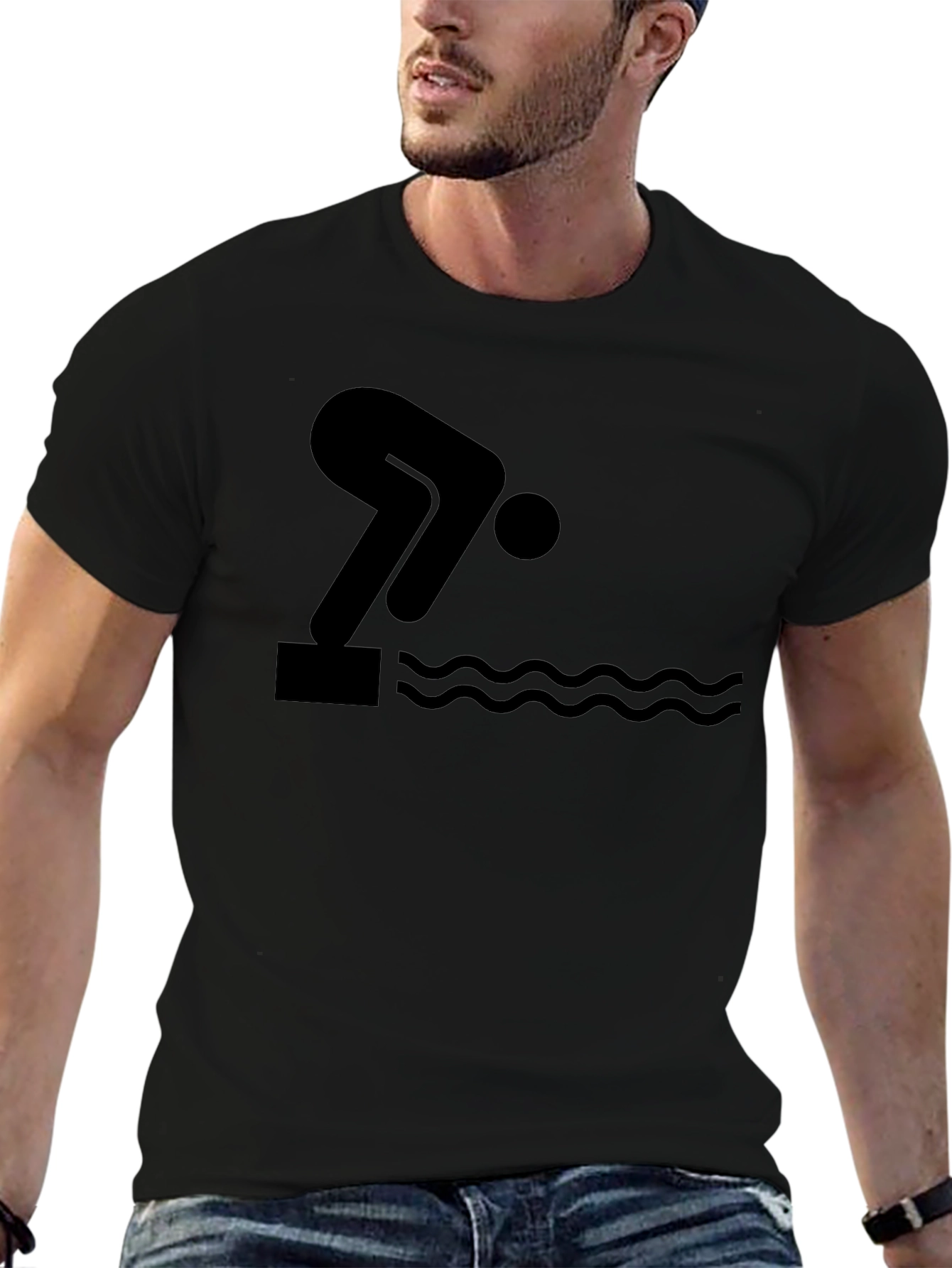 Swimmer Dive Black Graphic T-Shirt
