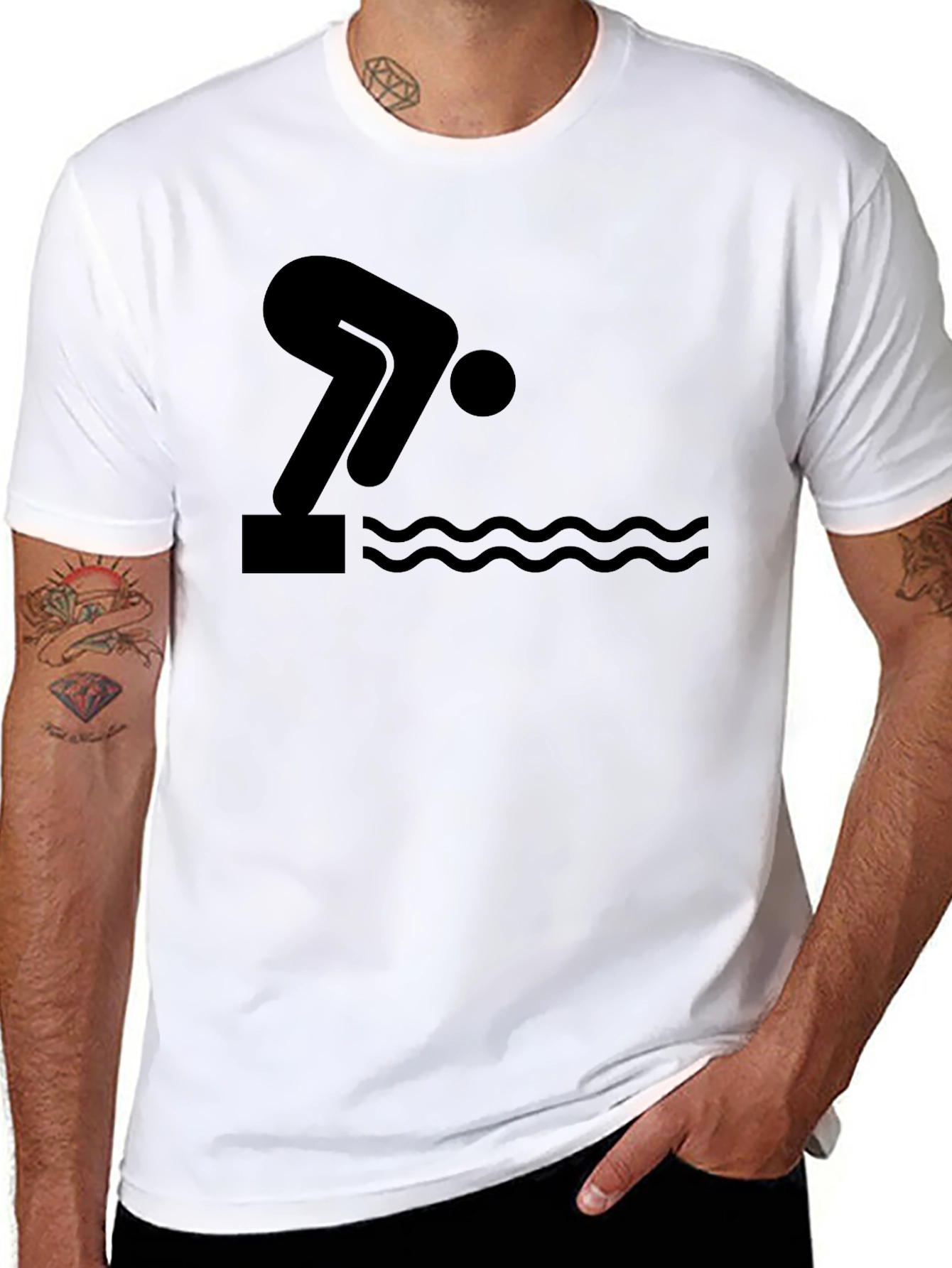 Swimmer Dive Black Graphic T-Shirt