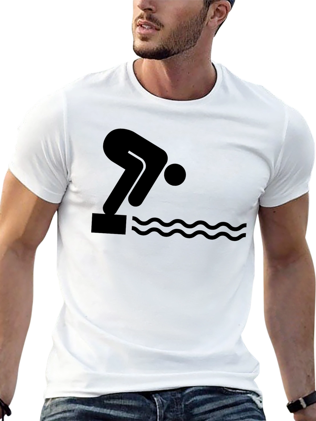 Swimmer Dive Black Graphic T-Shirt
