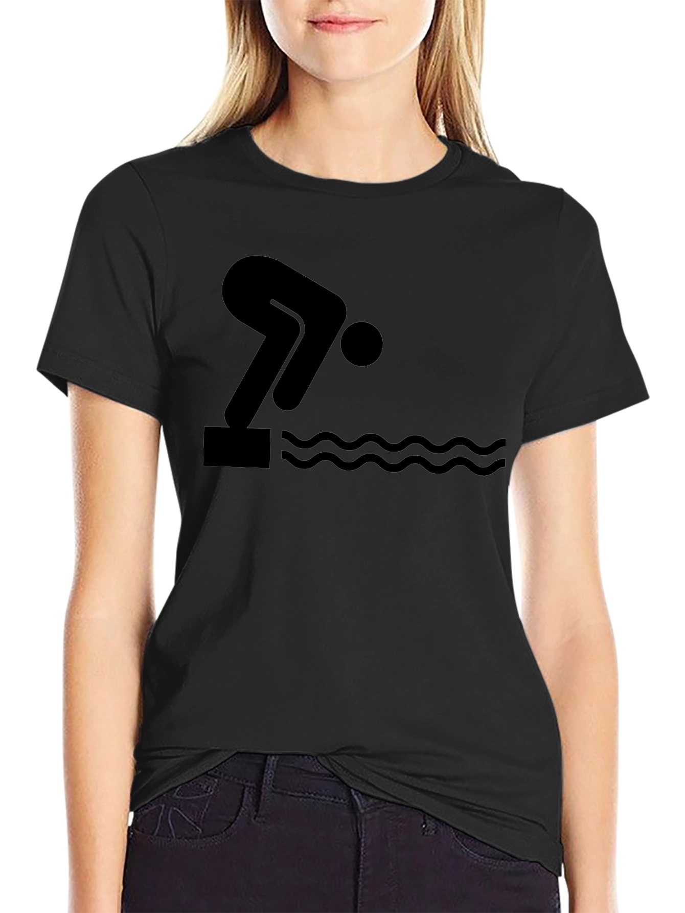 Swimmer Dive Black Graphic T-Shirt