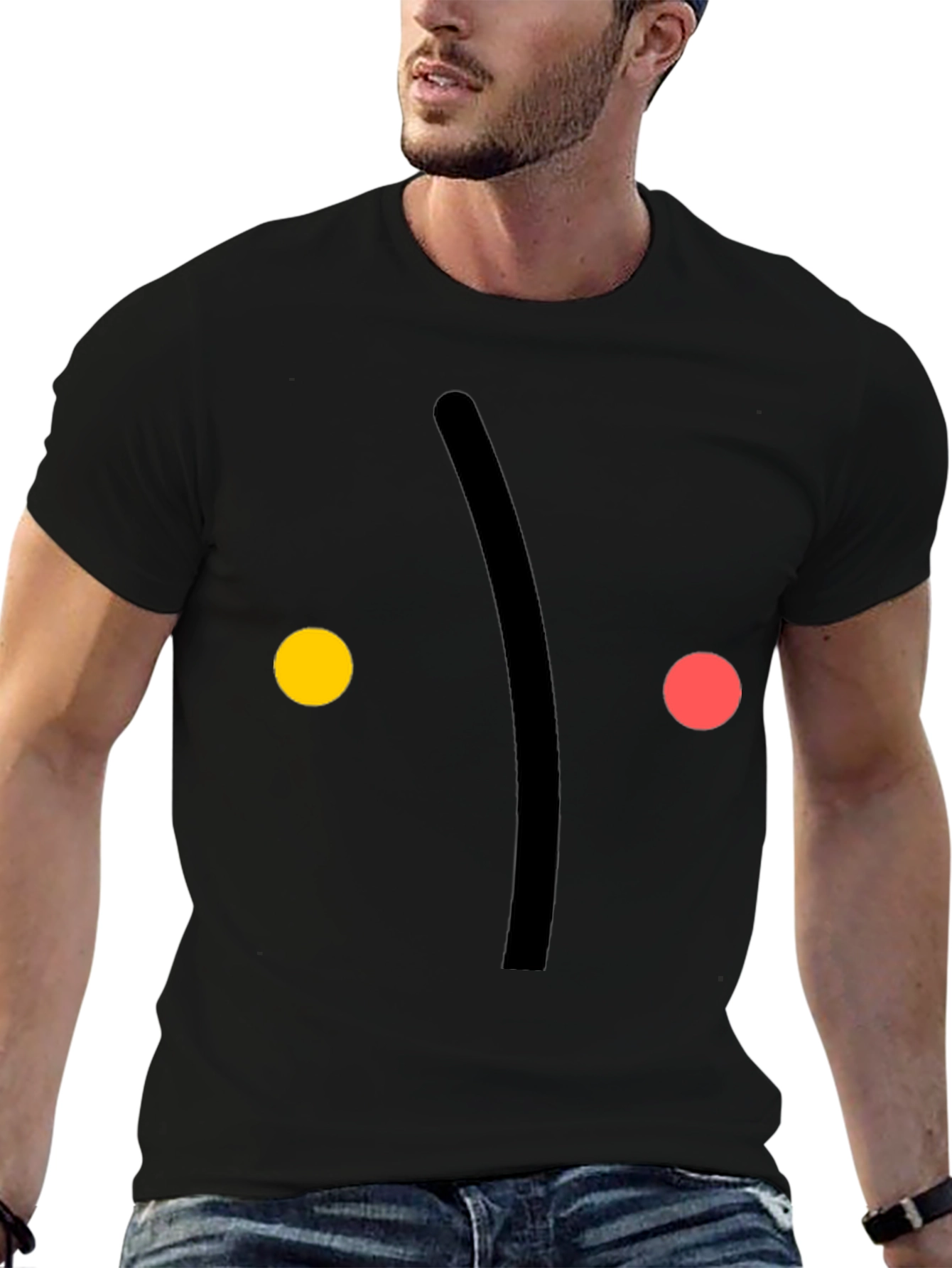 Minimalist Face Graphic Print Black T-Shirt