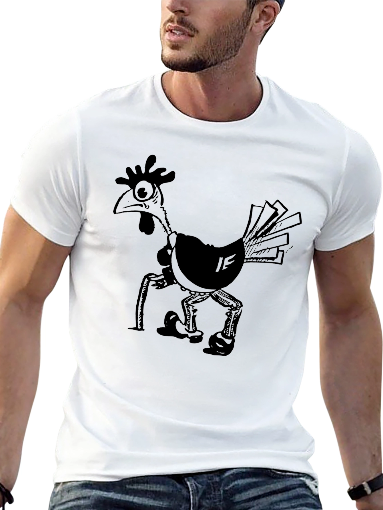 Cartoon Chicken Graphic Print Mens T-Shirt